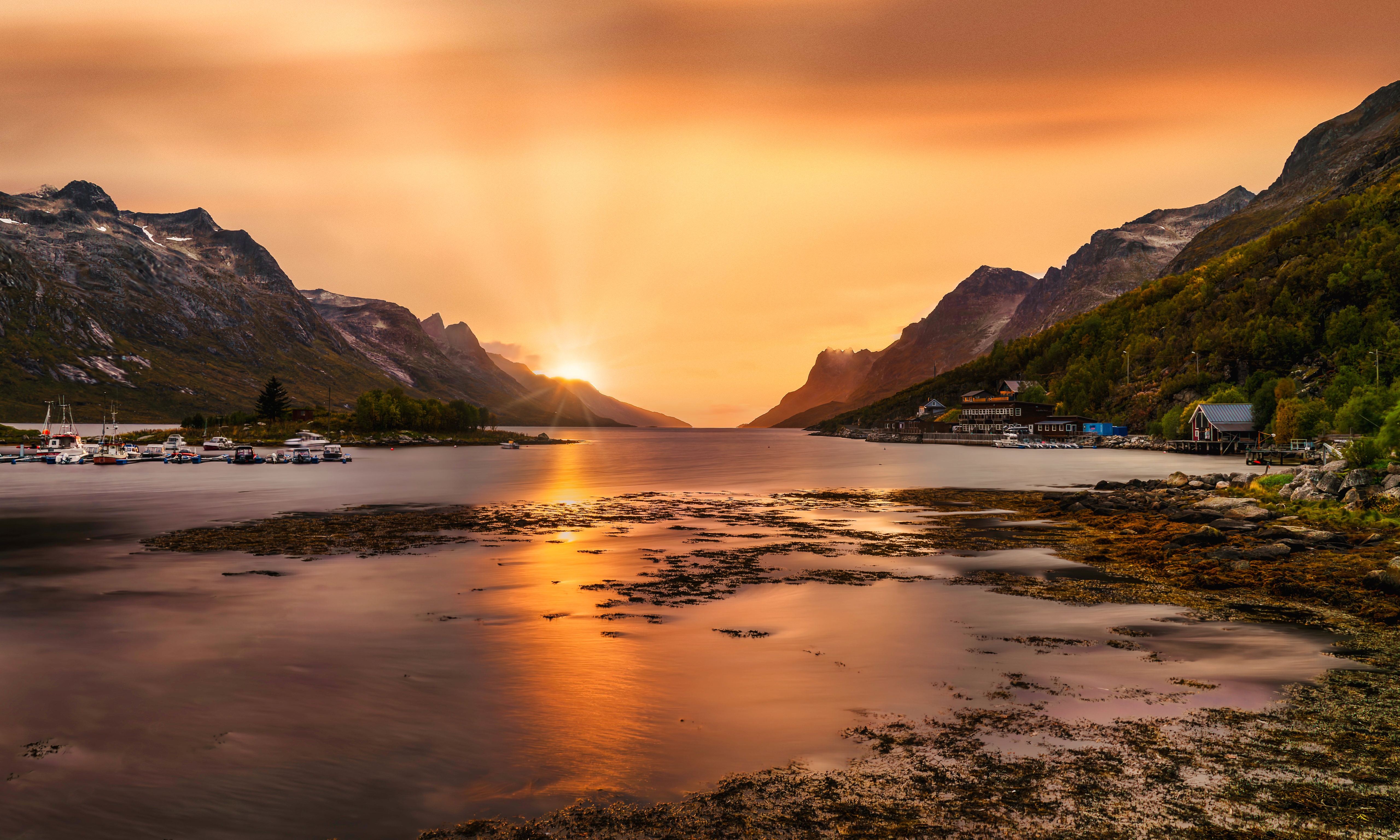 Sunset over Kongsfjorden Fjord in Norway HD Wallpaper