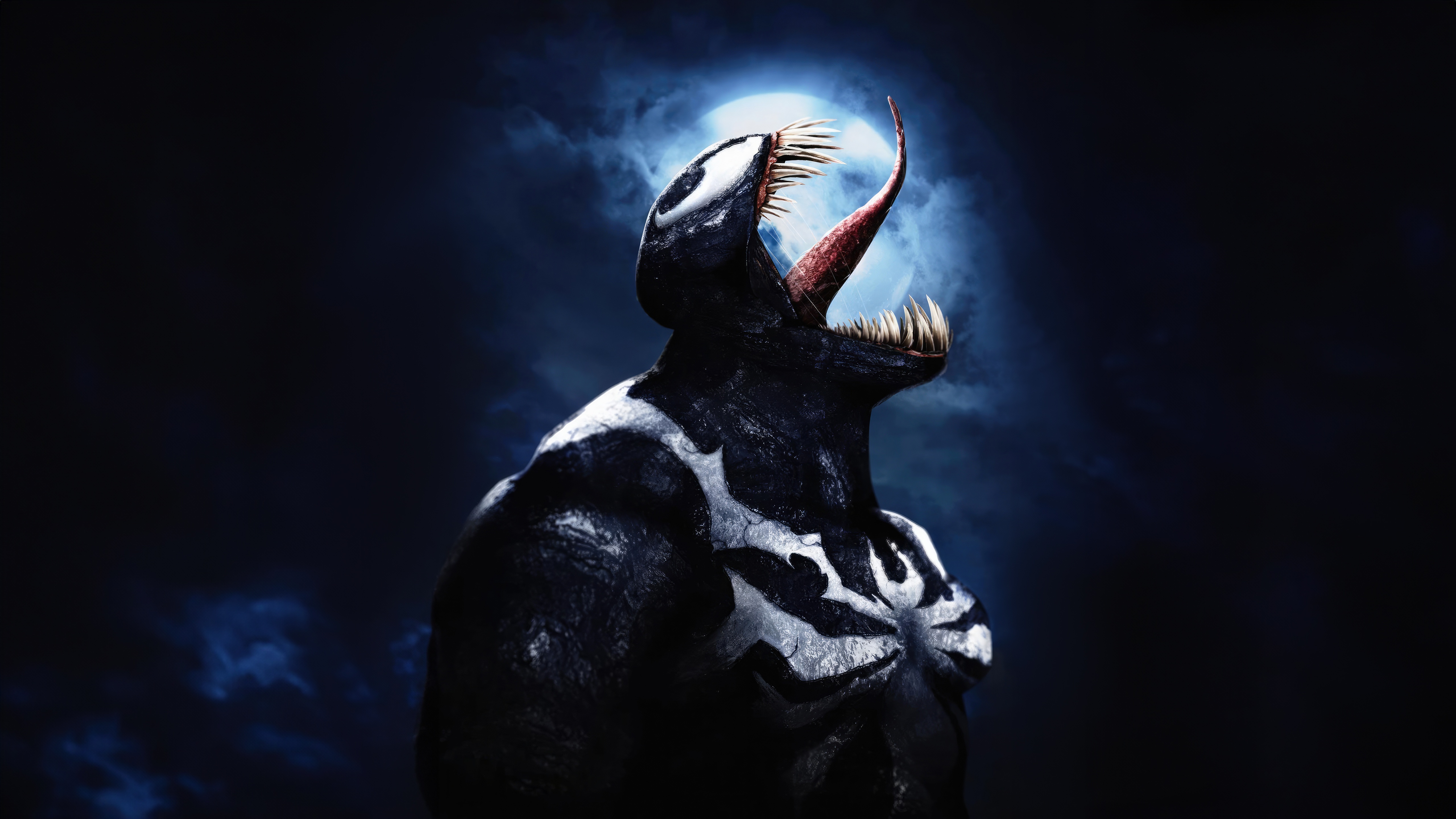 Venom with tongue out against a full moon HD Wallpaper