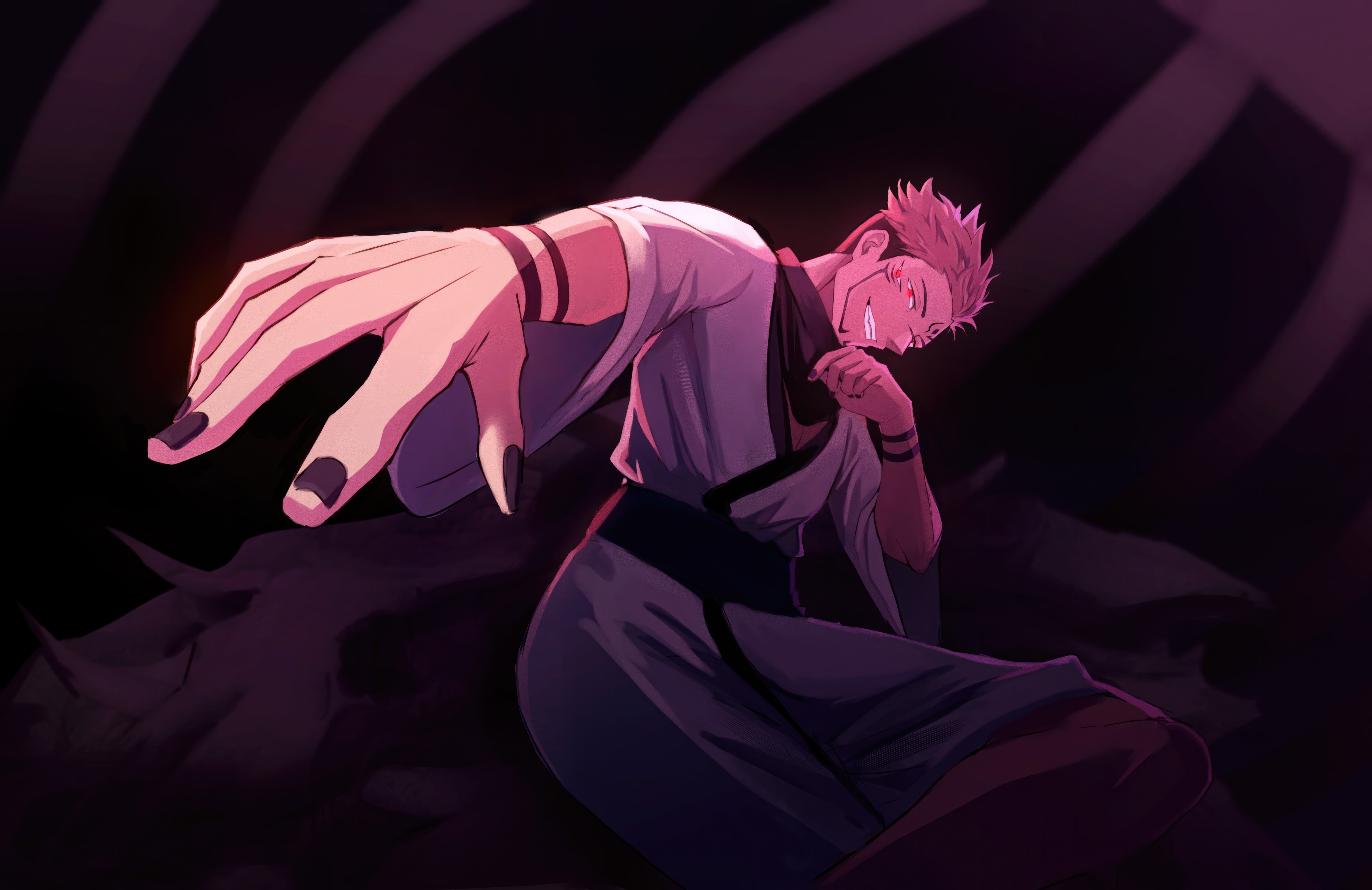 Ryomen Sukuna reaching out with a sinister grin HD Wallpaper