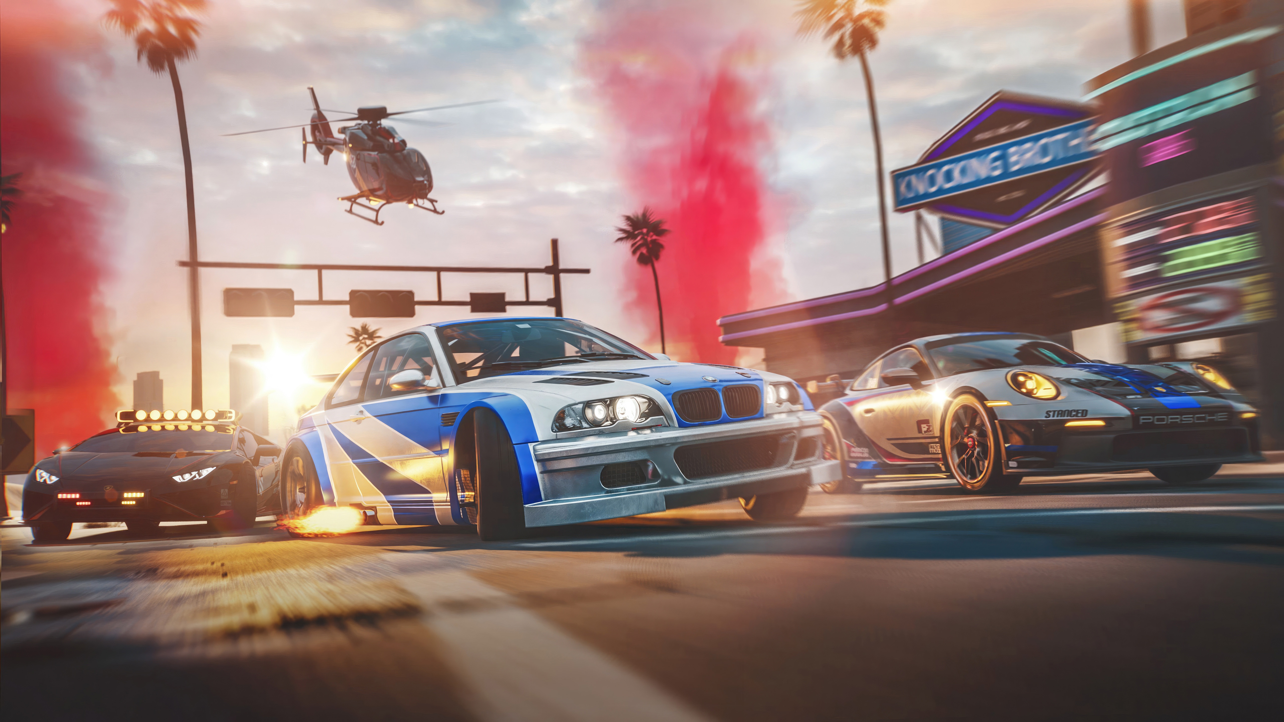 Need for Speed: Unbound cars in a street race HD Wallpaper