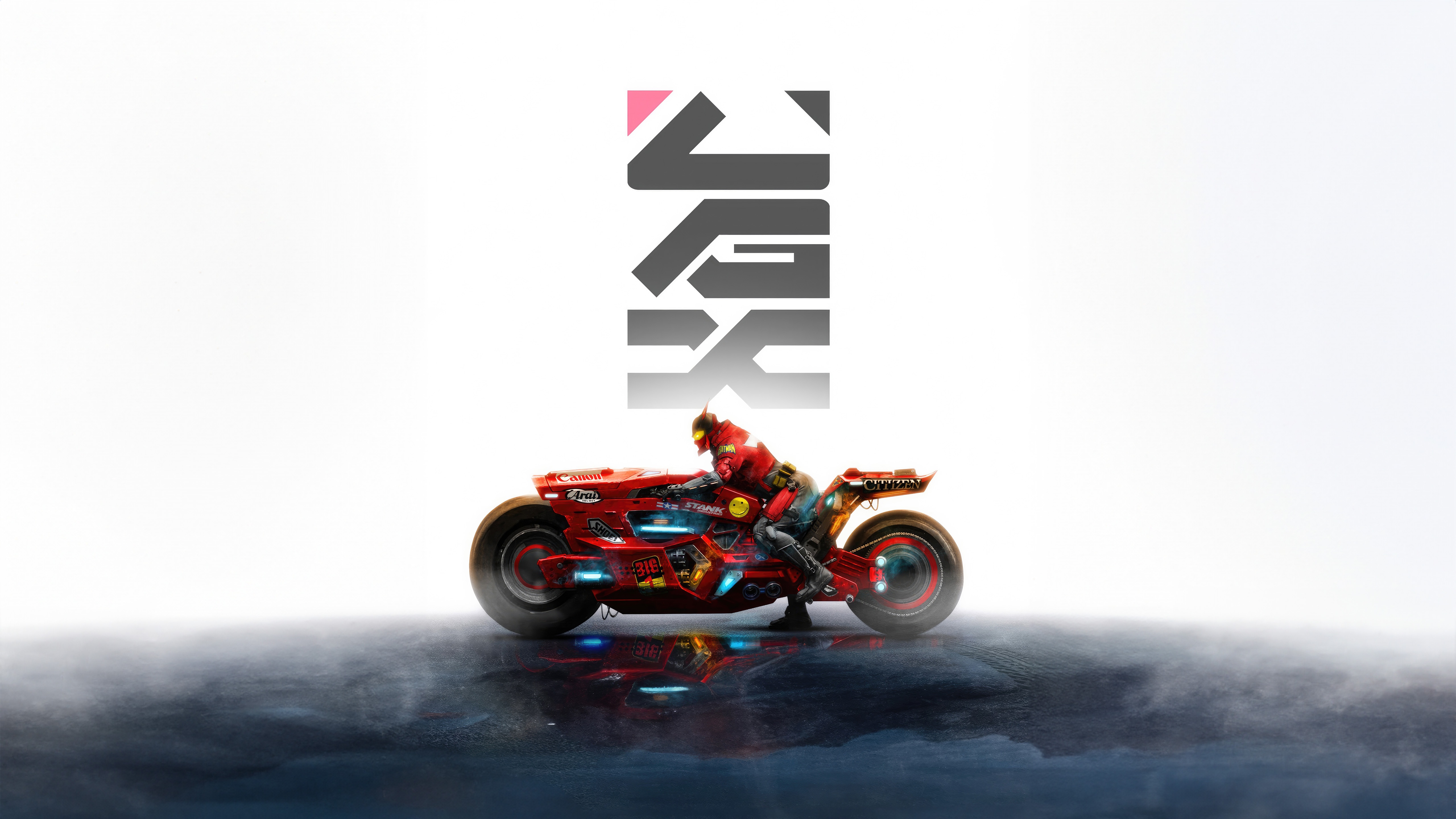 Batman on a Red Motorcycle with Akira Symbol HD Wallpaper