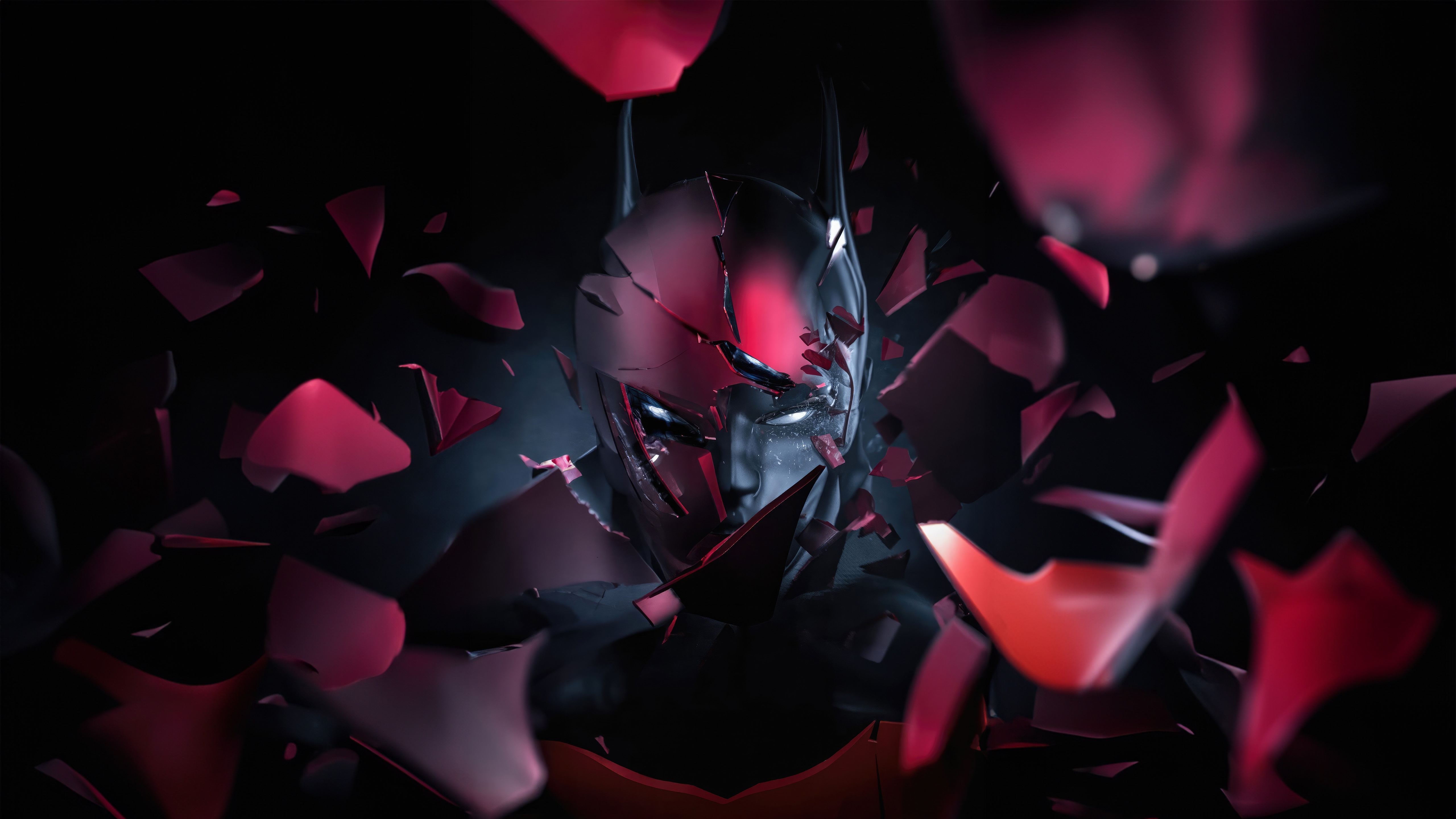 Shattered Batman with Red Petals HD Wallpaper