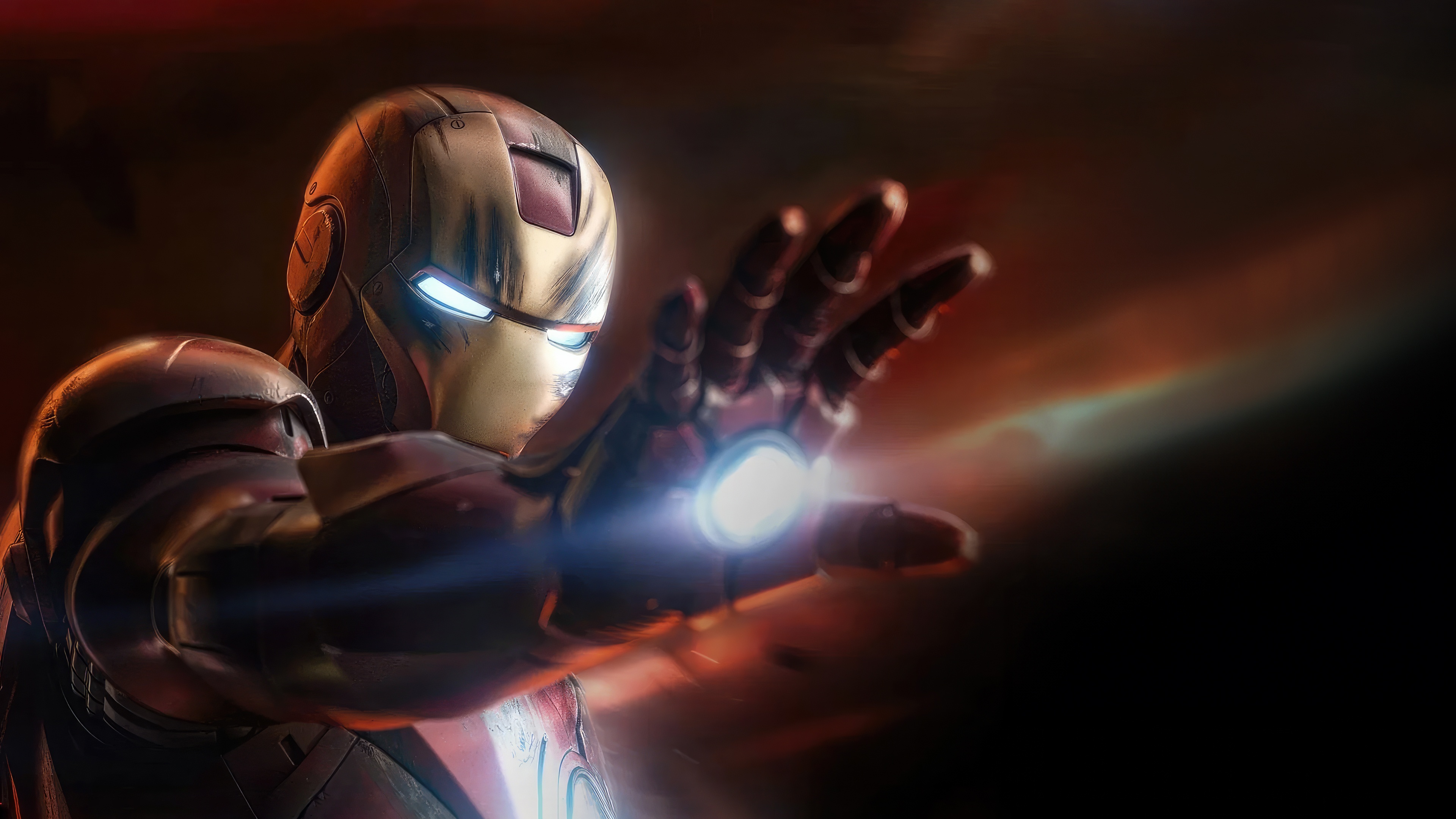 Iron Man with glowing repulsor ray HD Wallpaper