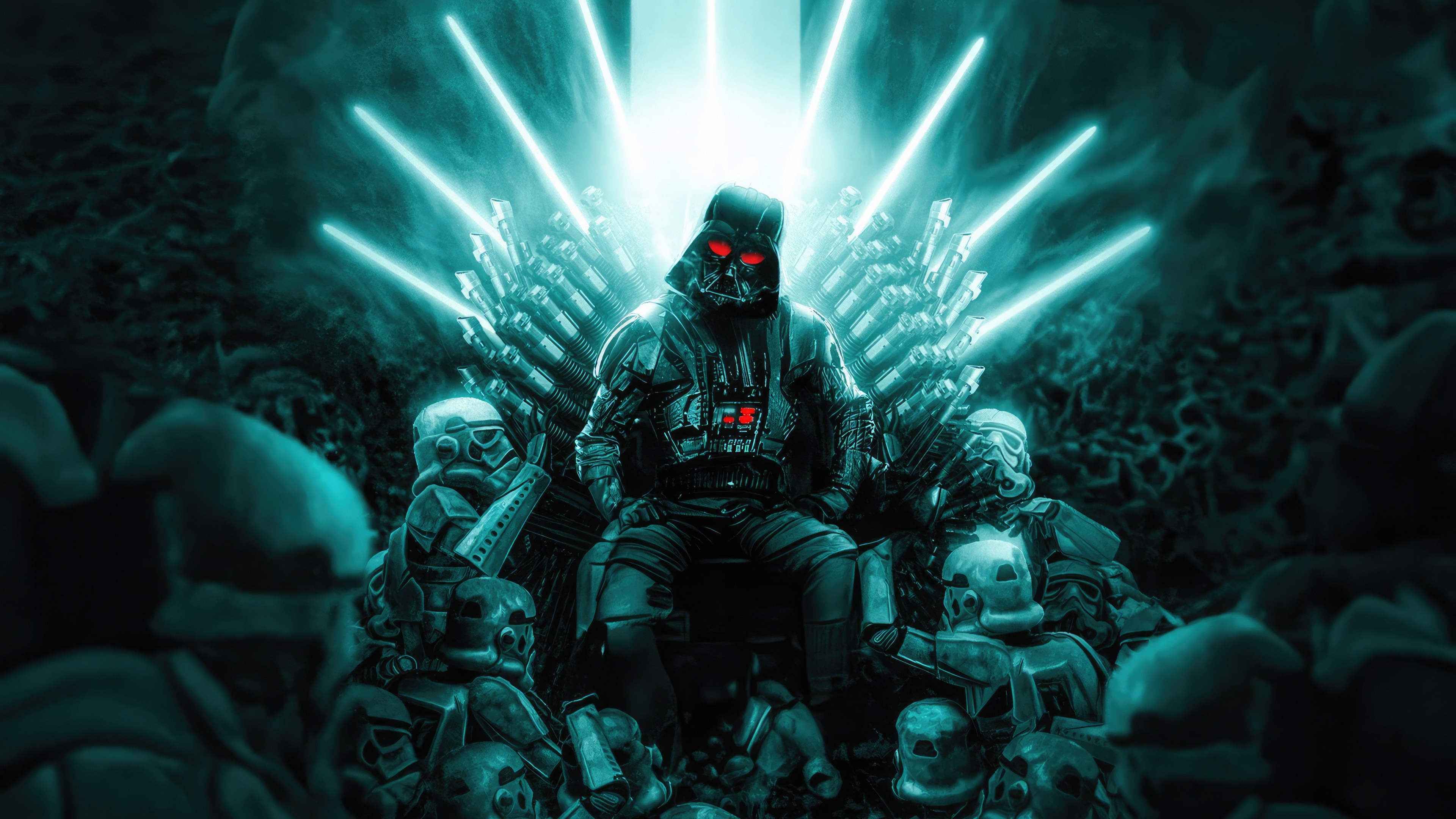 Darth Vader on the Iron Throne with Stormtroopers HD Wallpaper