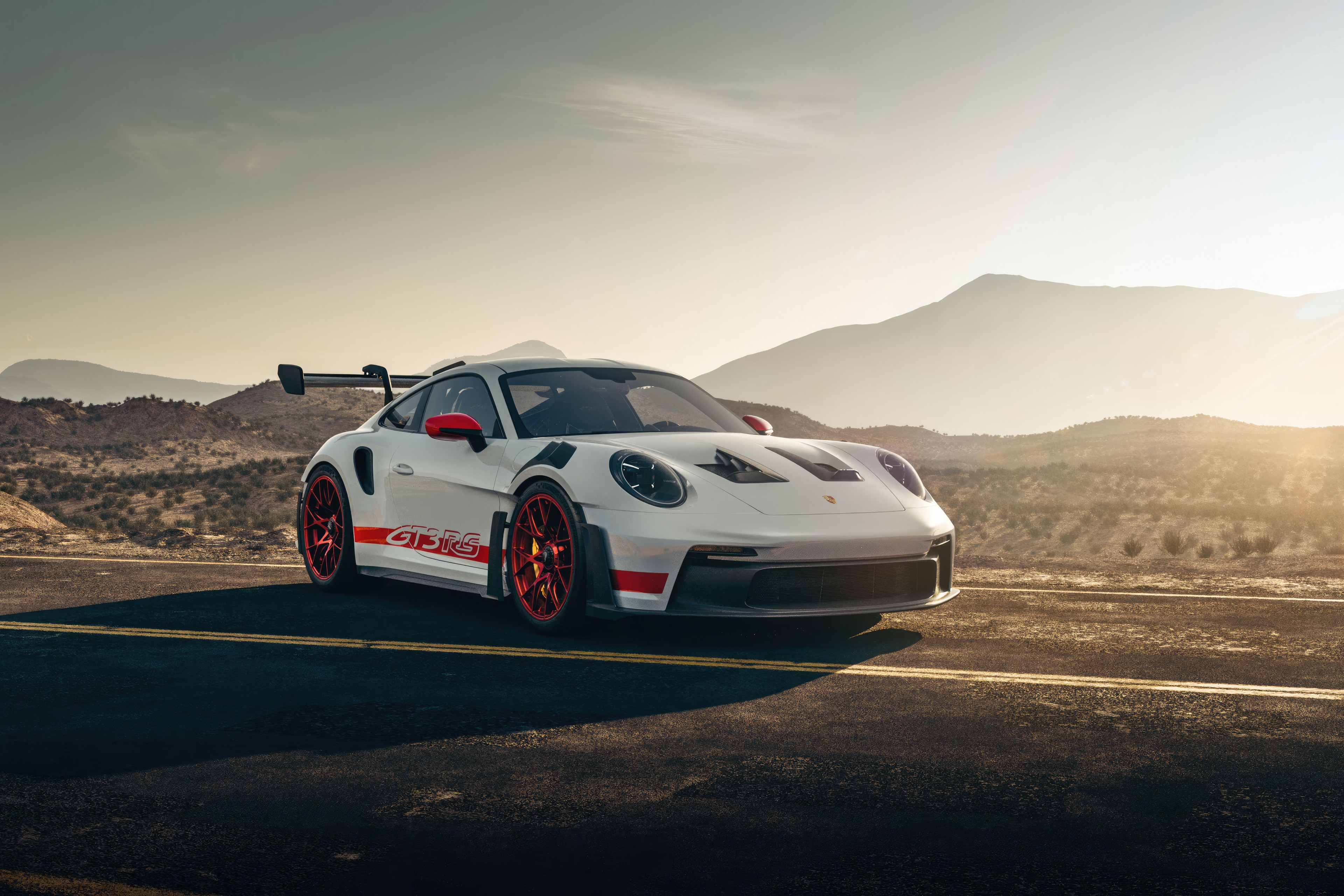 White Porsche 911 GT3 RS on a road HD Wallpaper