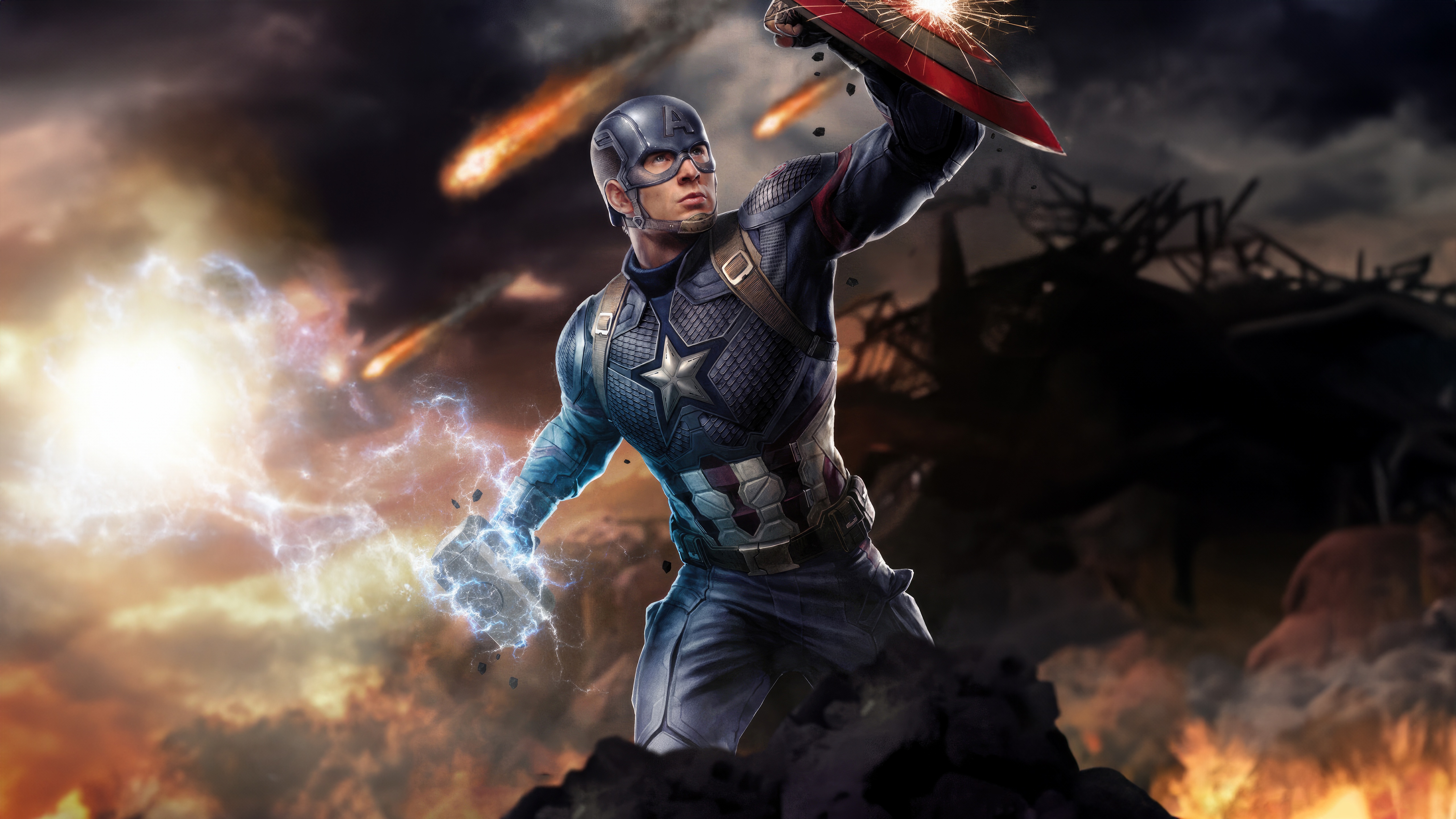 Captain America in a Battle Scene HD Wallpaper