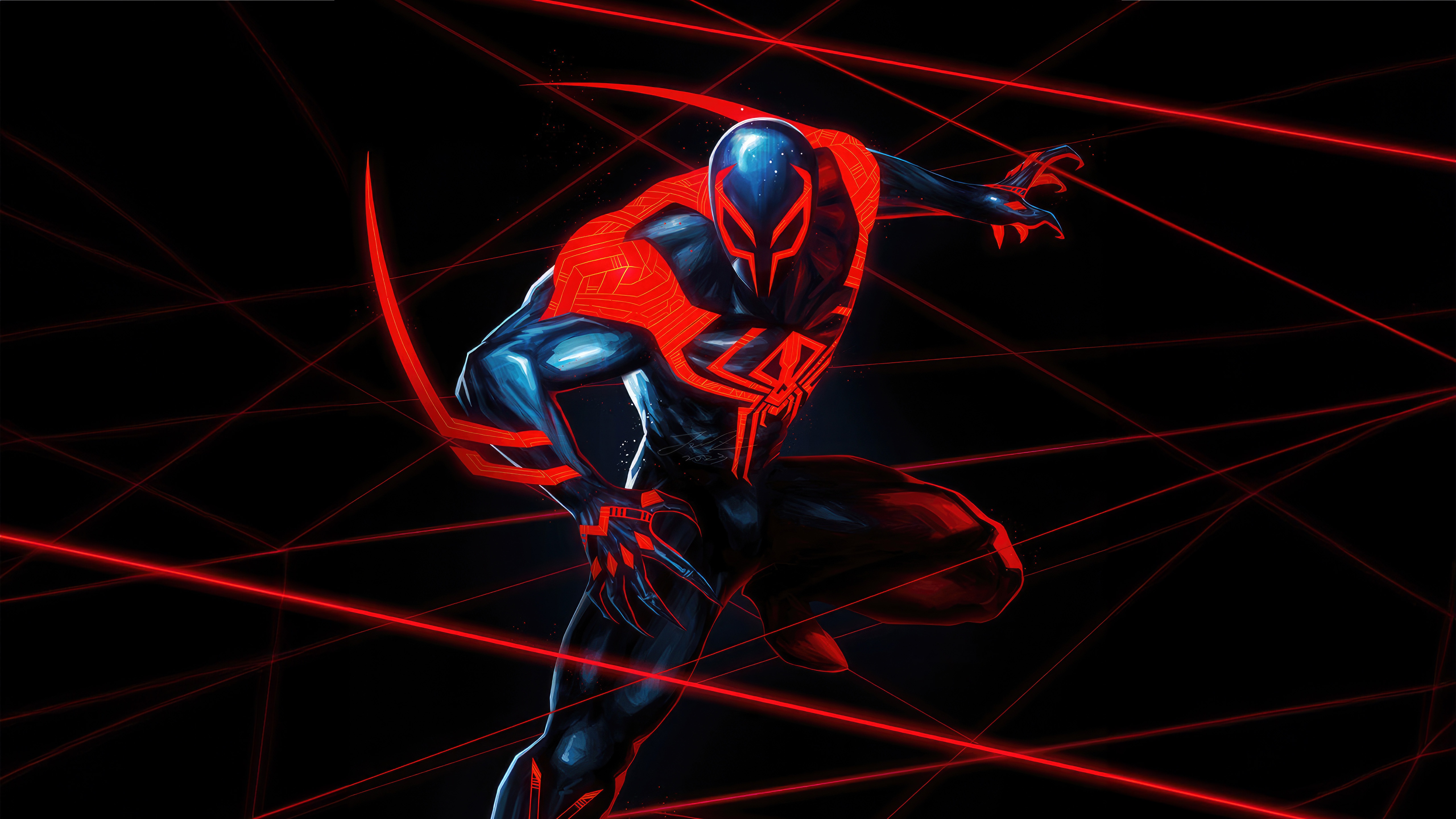 Spider-Man 2099 in Red and Black Suit HD Wallpaper
