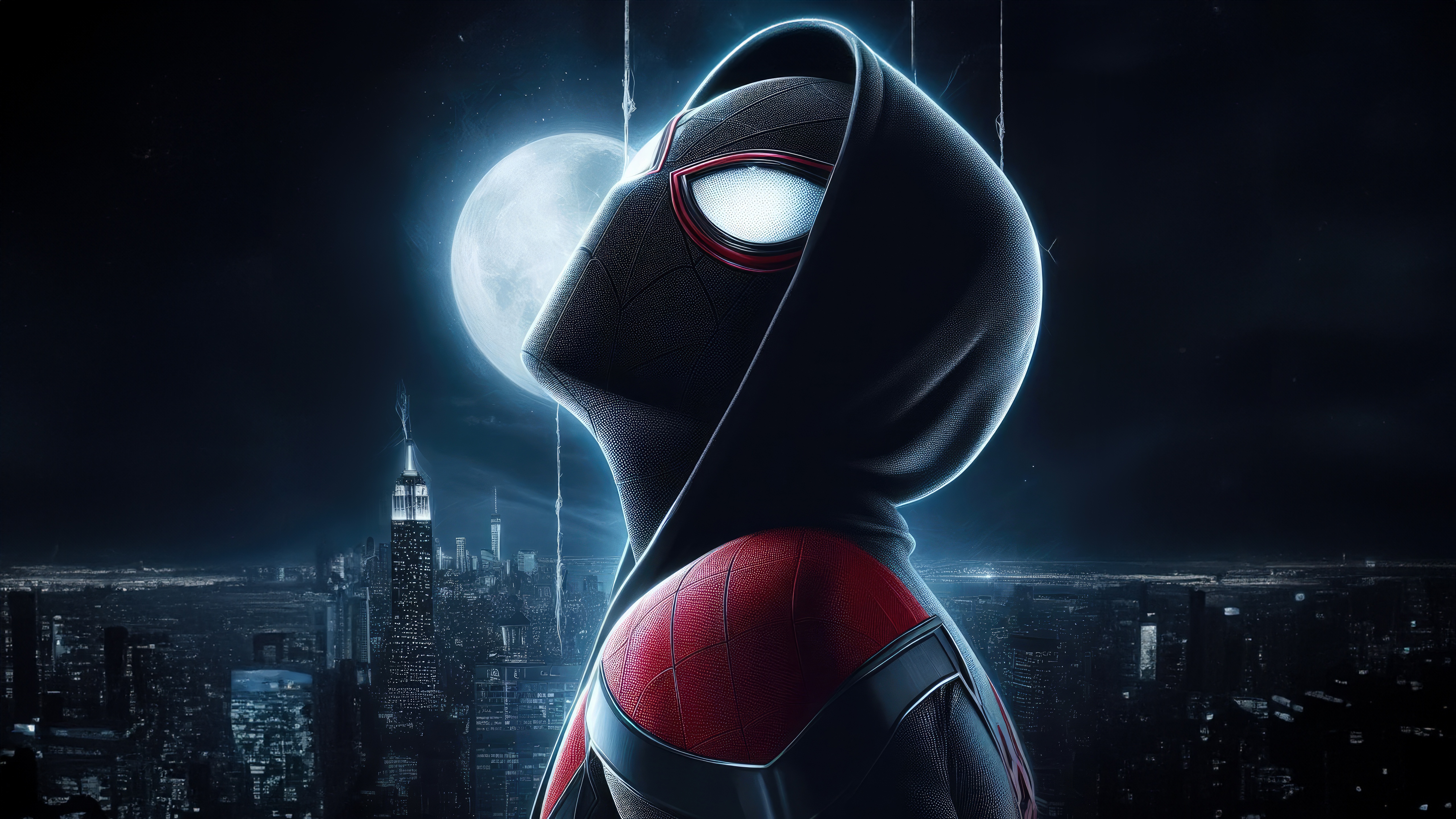 Spider-Man in a hoodie overlooking a city at night HD Wallpaper