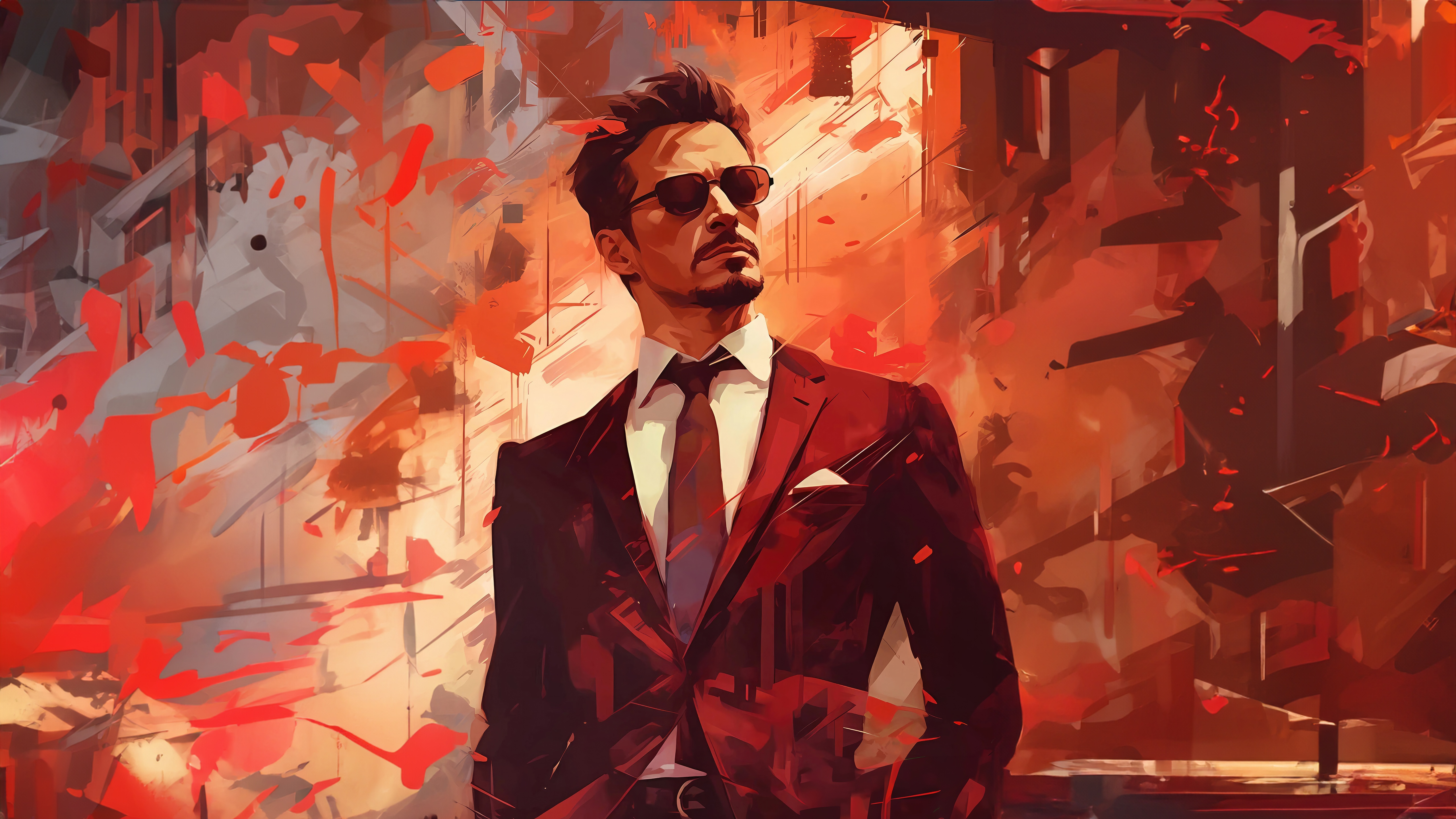 Iron Man in a Red Suit with Sunglasses HD Wallpaper