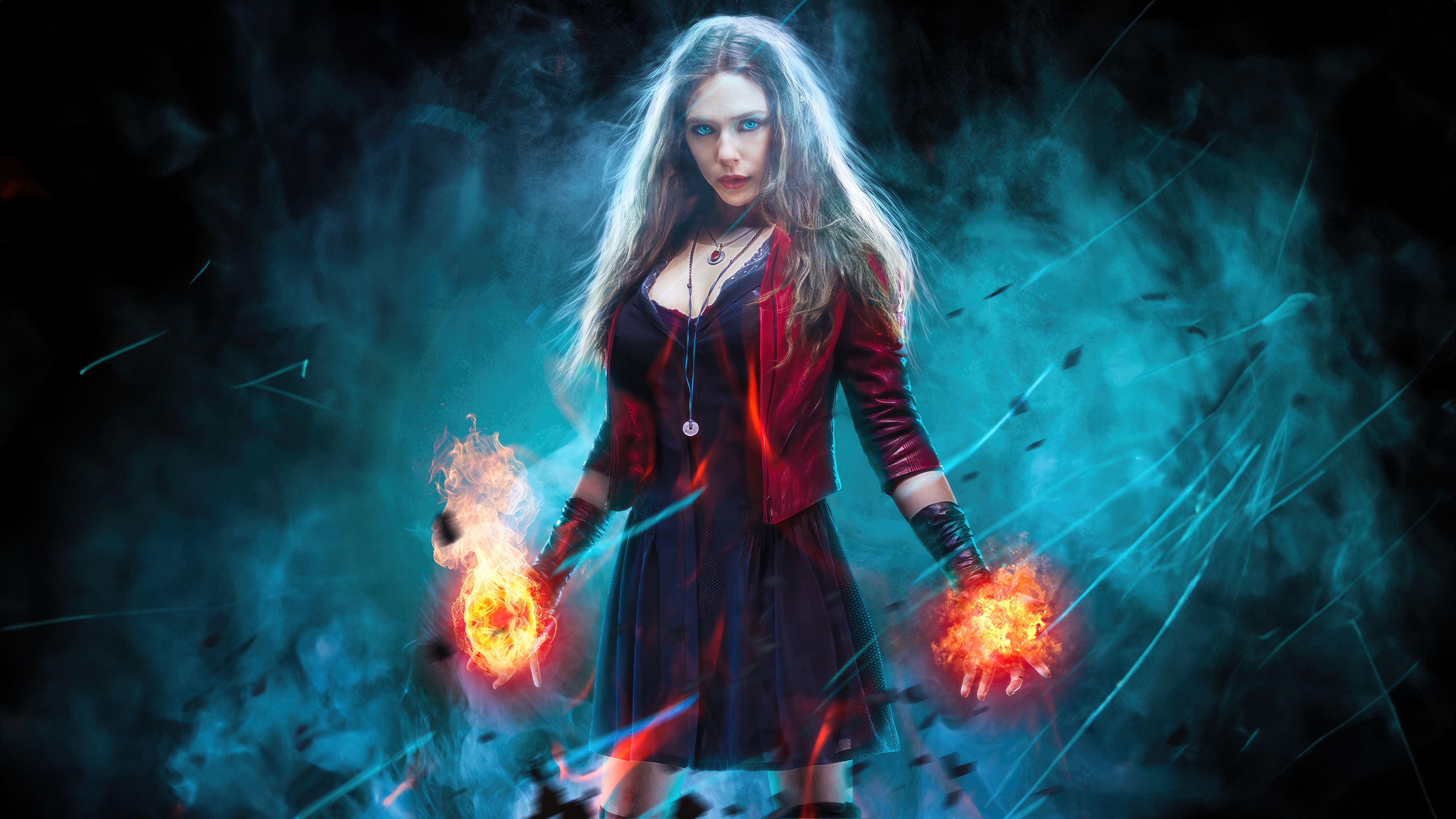 Scarlet Witch in Action with Energy Blasts HD Wallpaper