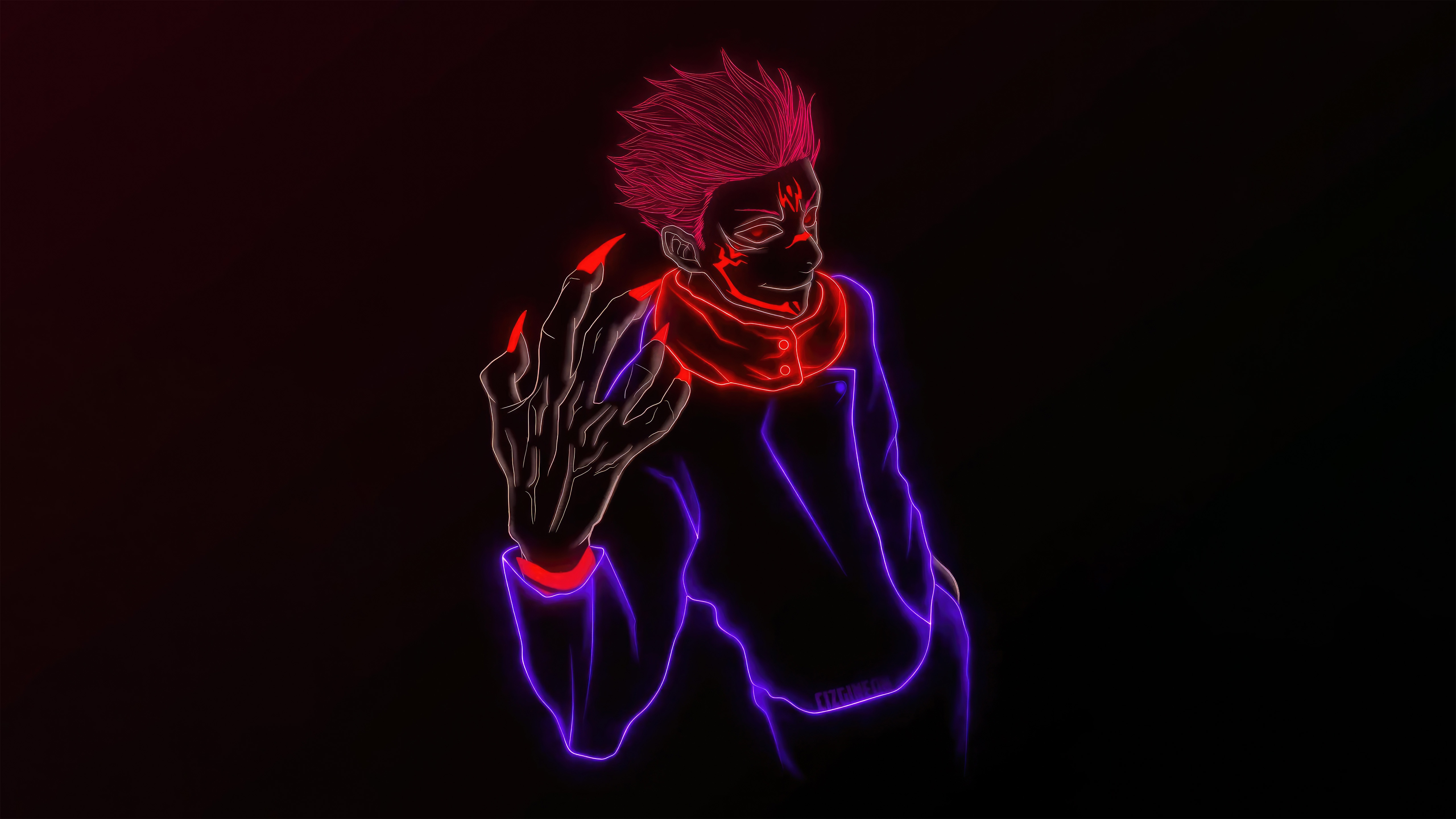 Sukuna from Jujutsu Kaisen Neon Art HD Wallpaper