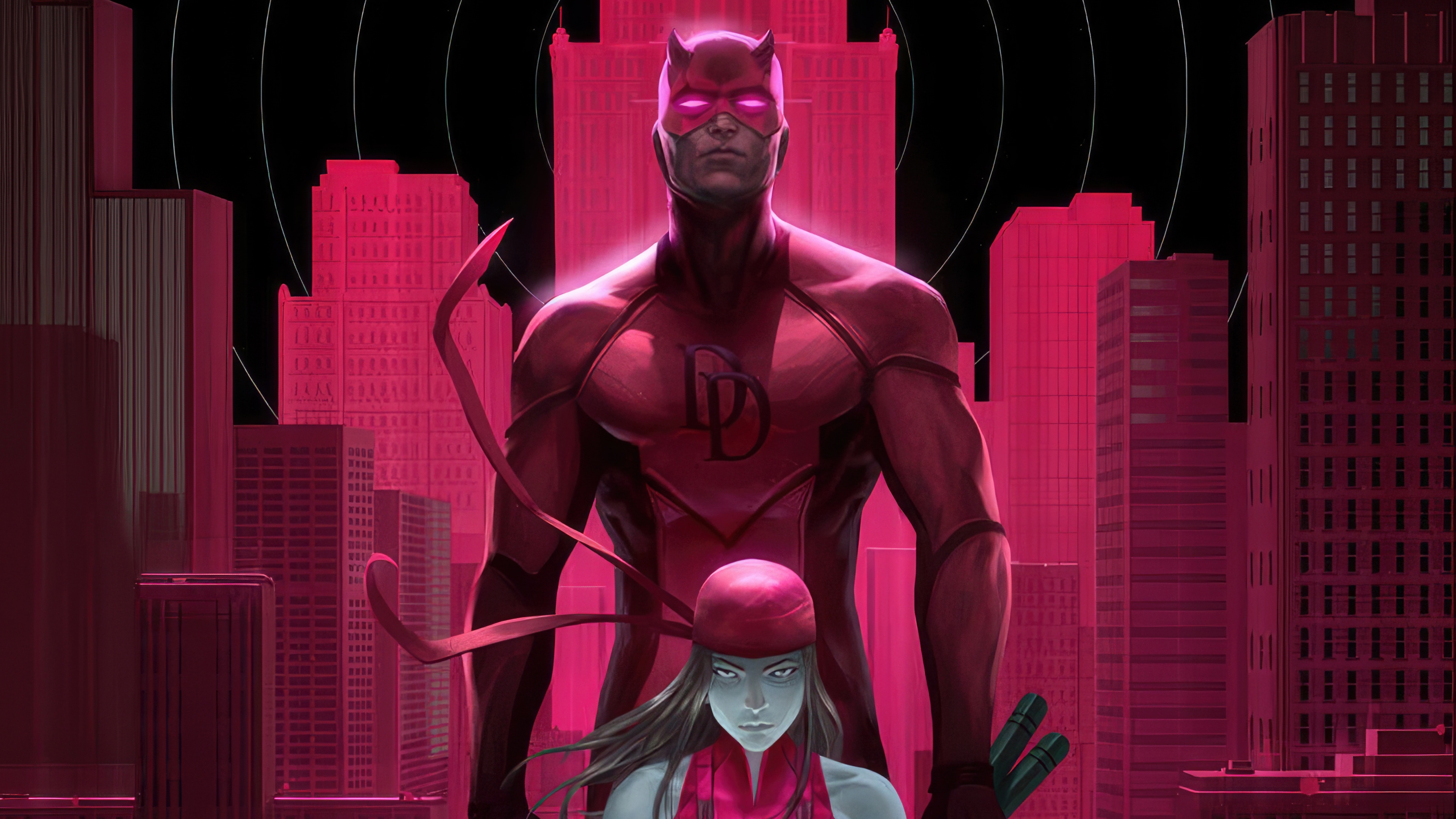 Daredevil and Elektra in a city HD Wallpaper