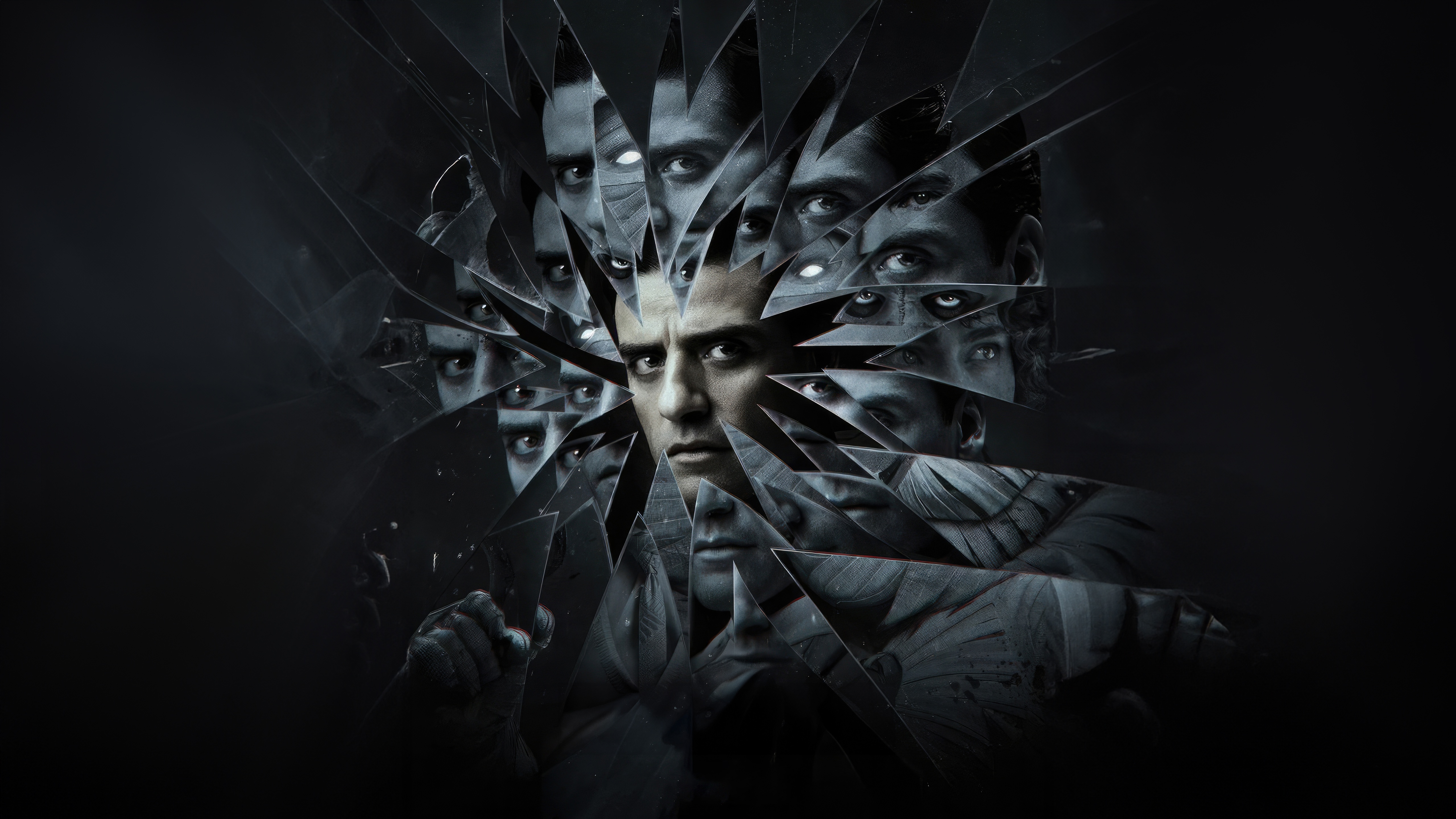 Moon Knight's fractured reflection with multiple eyes HD Wallpaper