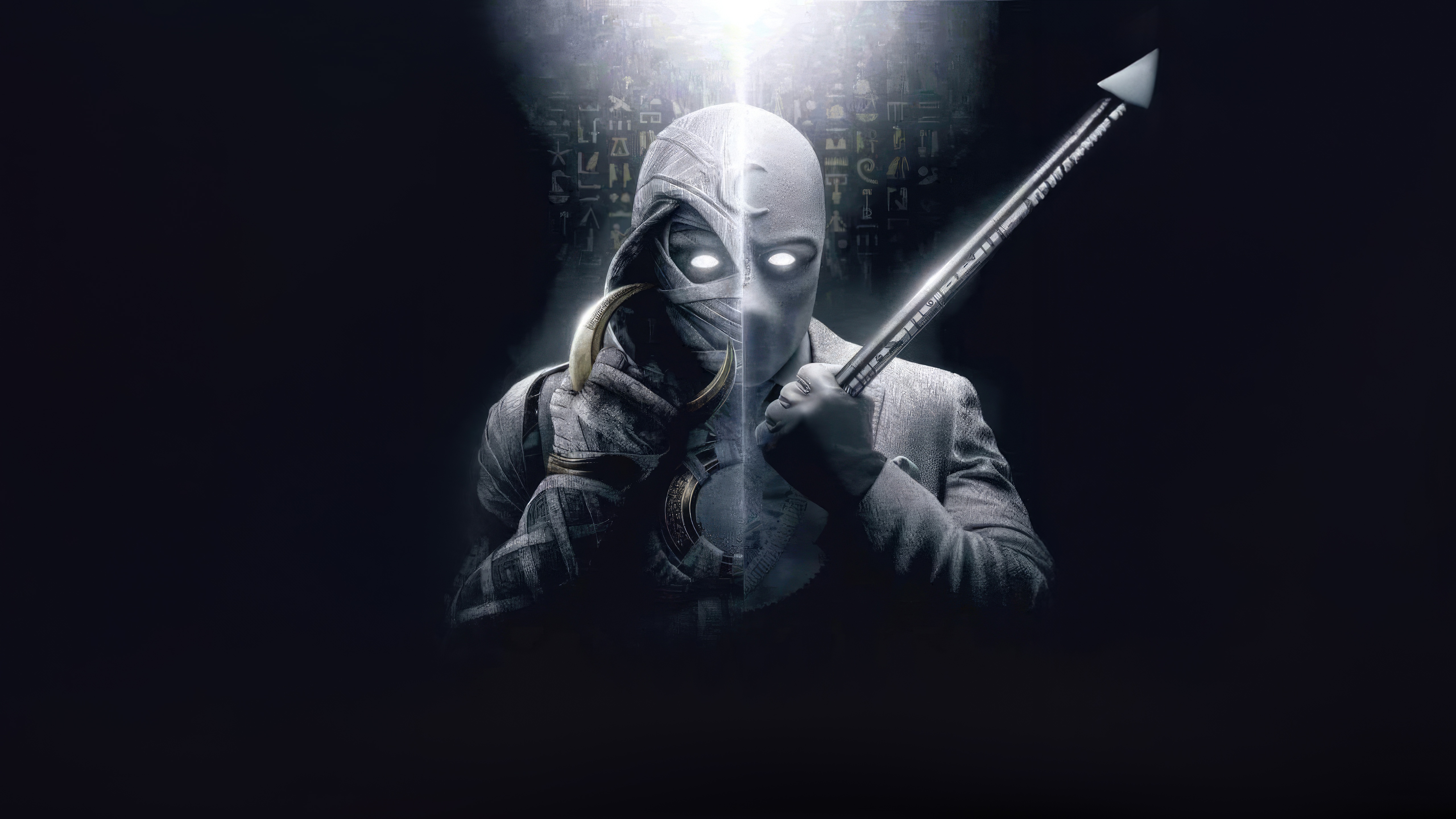 Moon Knight illustration with Egyptian hieroglyphs HD Wallpaper