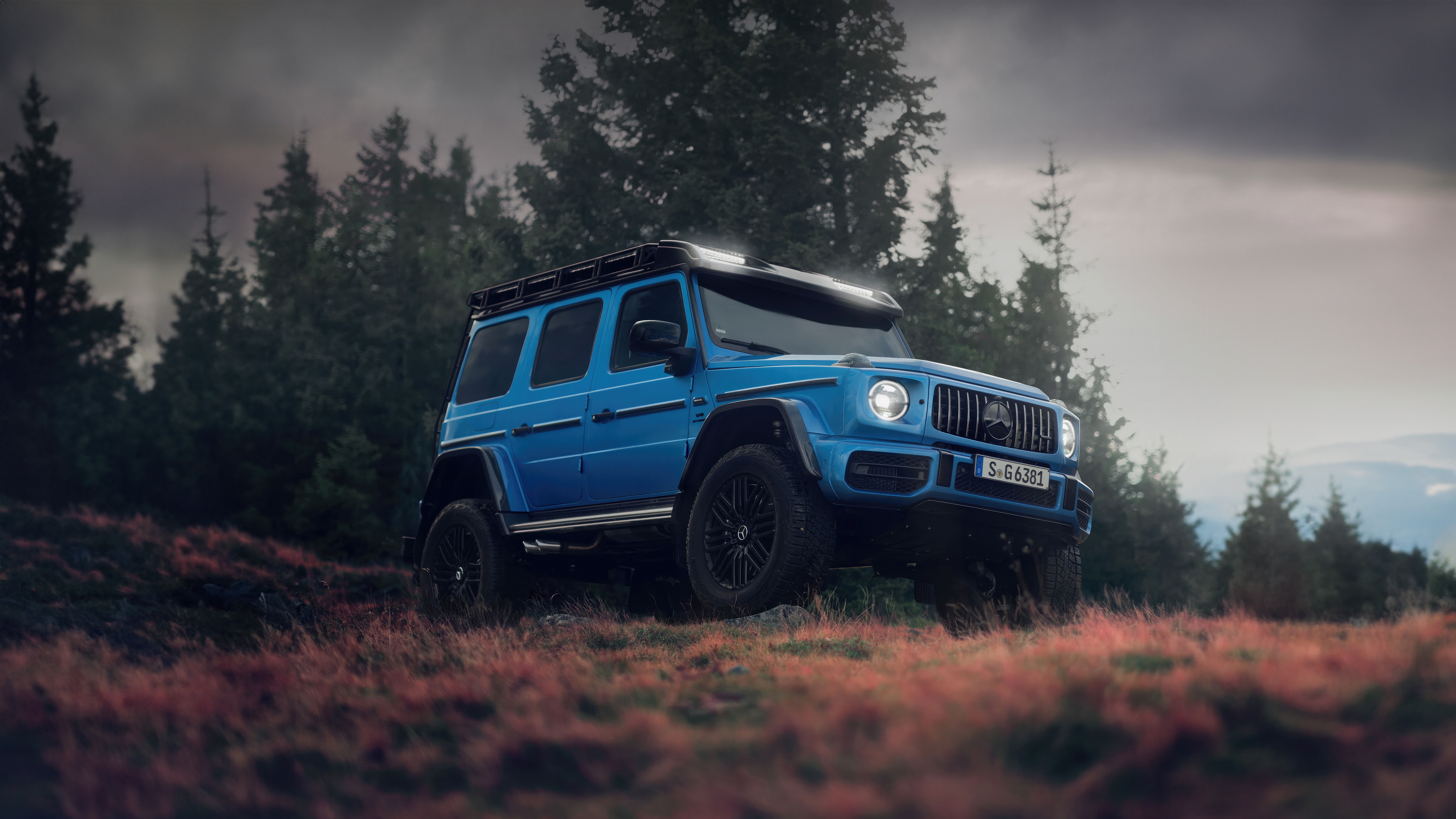 Blue Mercedes-AMG G63 4x4 SUV in a Forest HD Wallpaper
