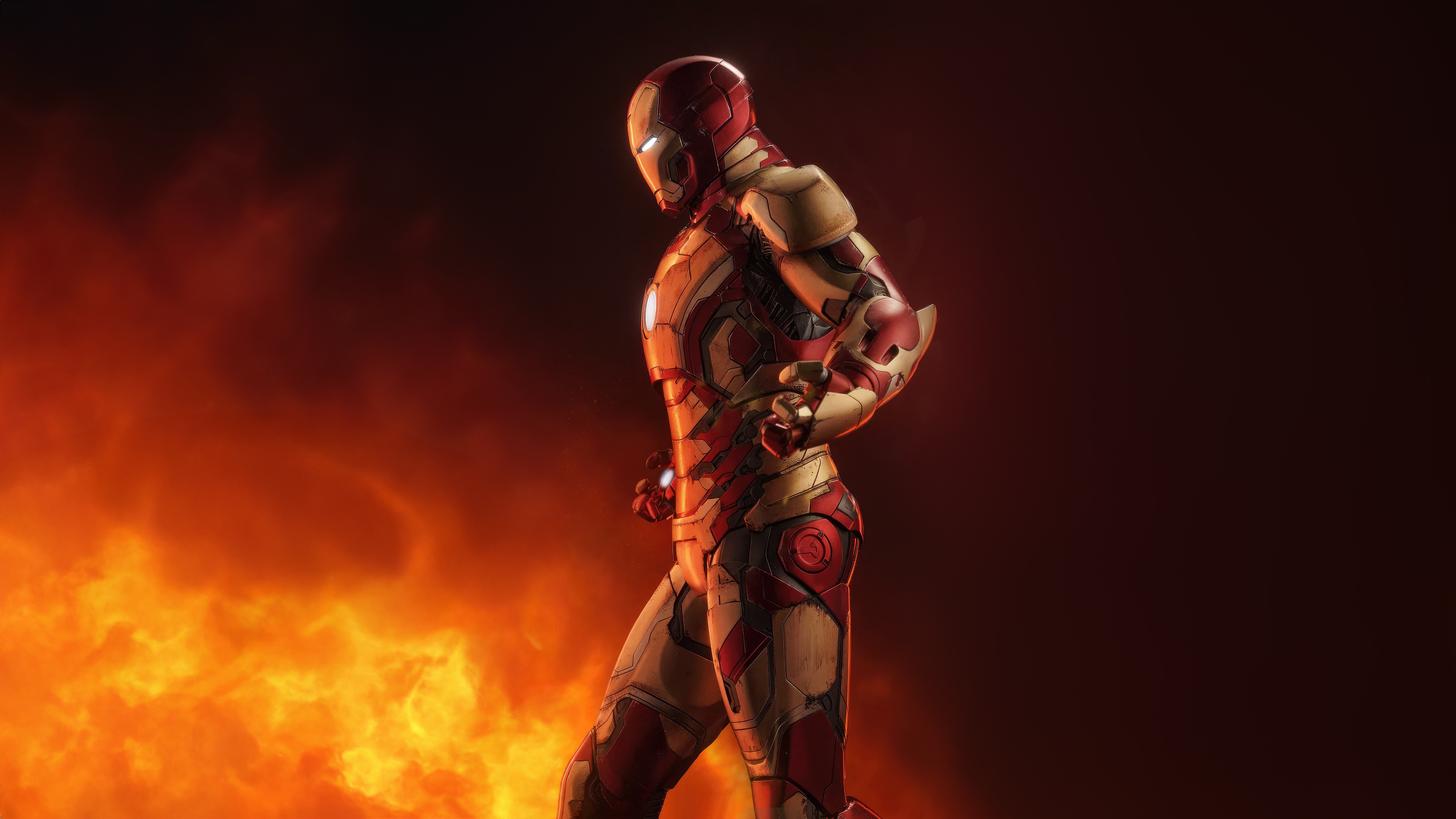 Iron Man in Ingenious Armor with Fire HD Wallpaper
