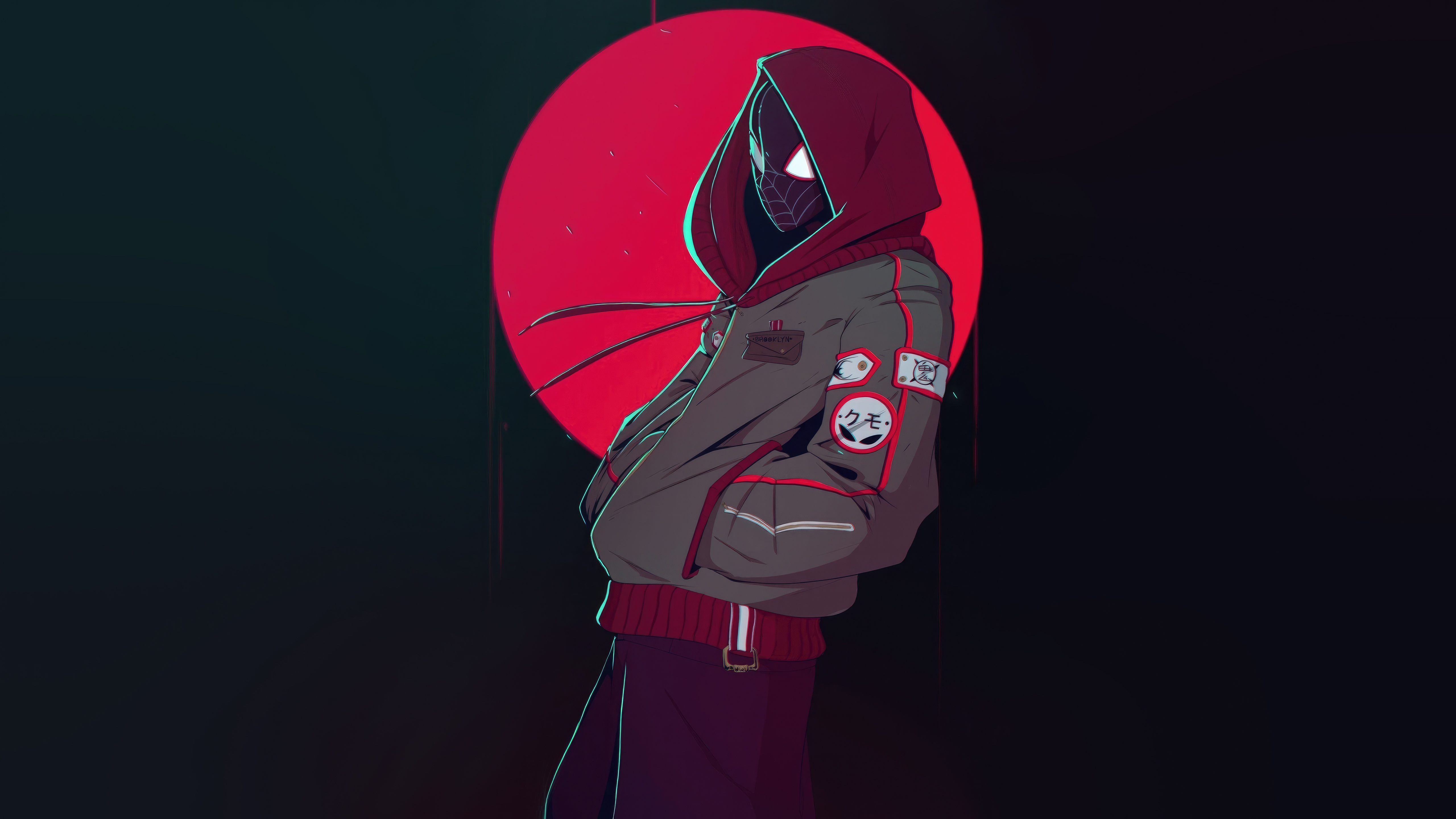 Miles Morales in a Hoodie with Red Circle Background HD Wallpaper