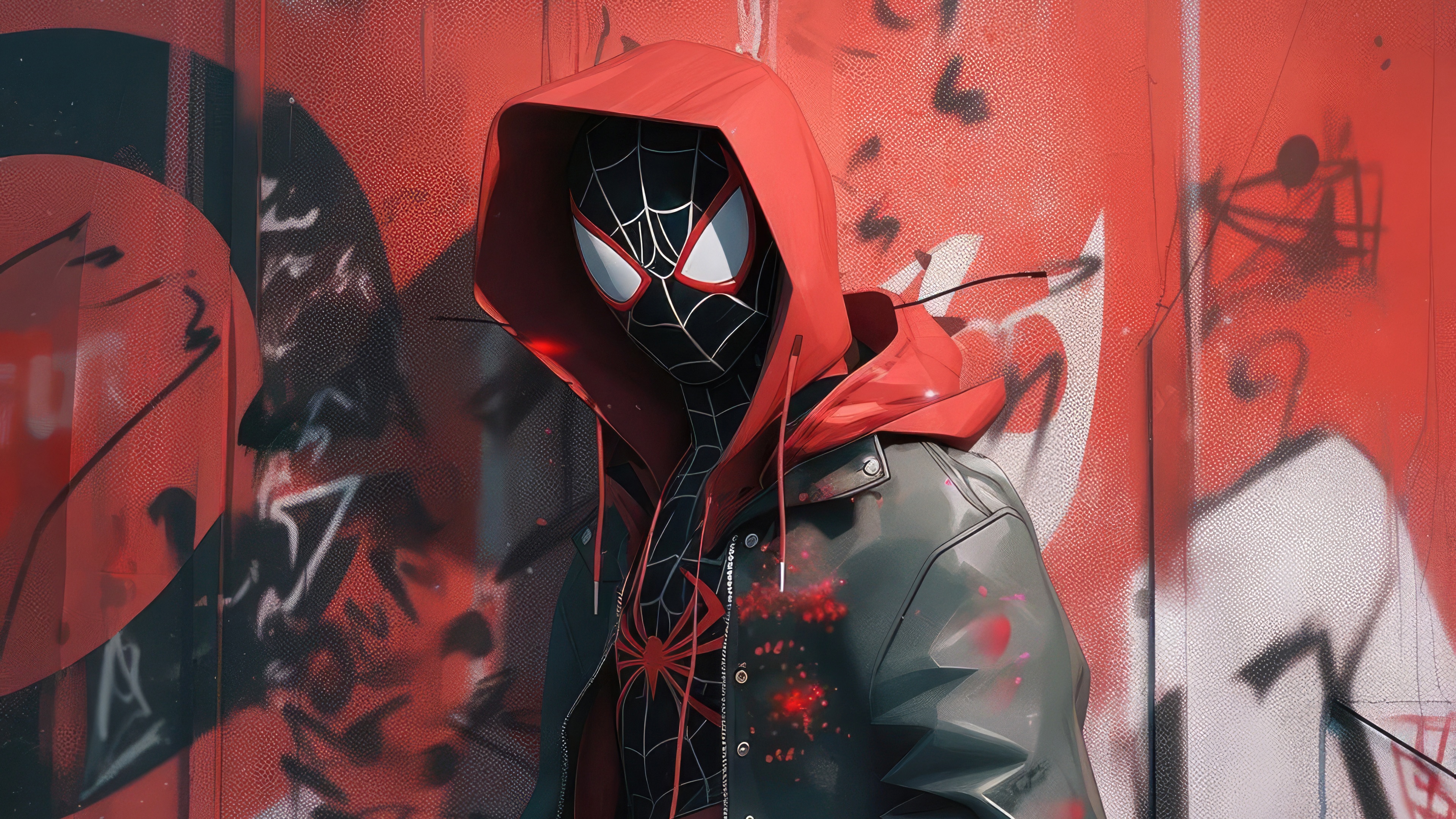 Miles Morales in a red hoodie and jacket HD Wallpaper