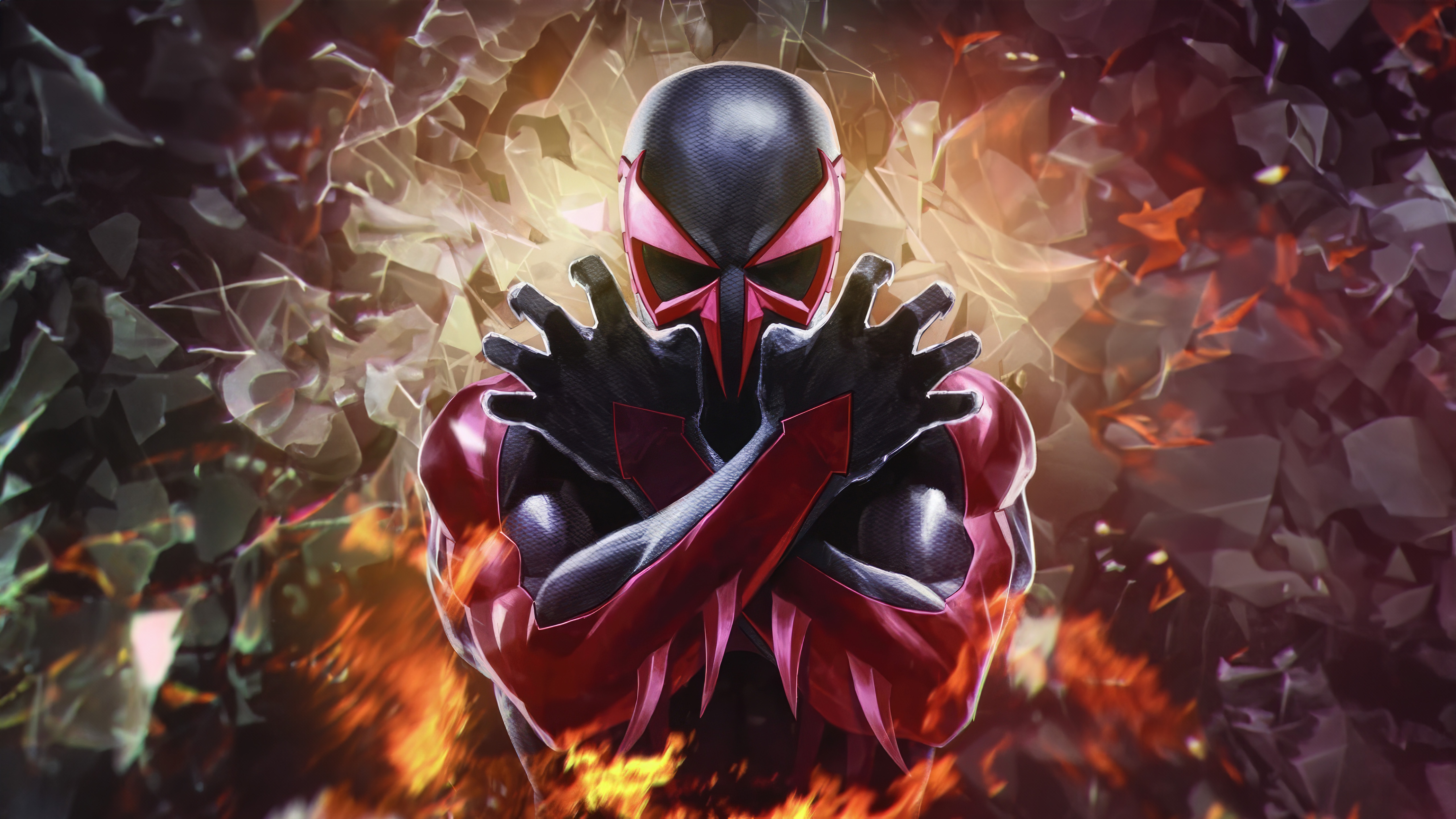 Spider-Man 2099 in front of shattered background HD Wallpaper