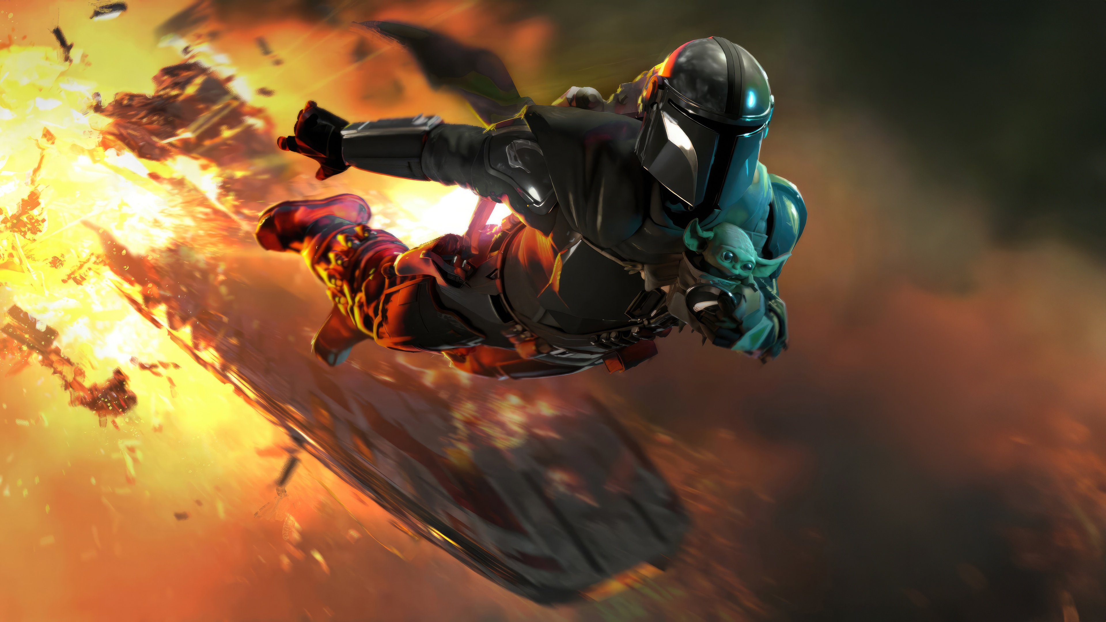 The Mandalorian and Grogu in Action HD Wallpaper