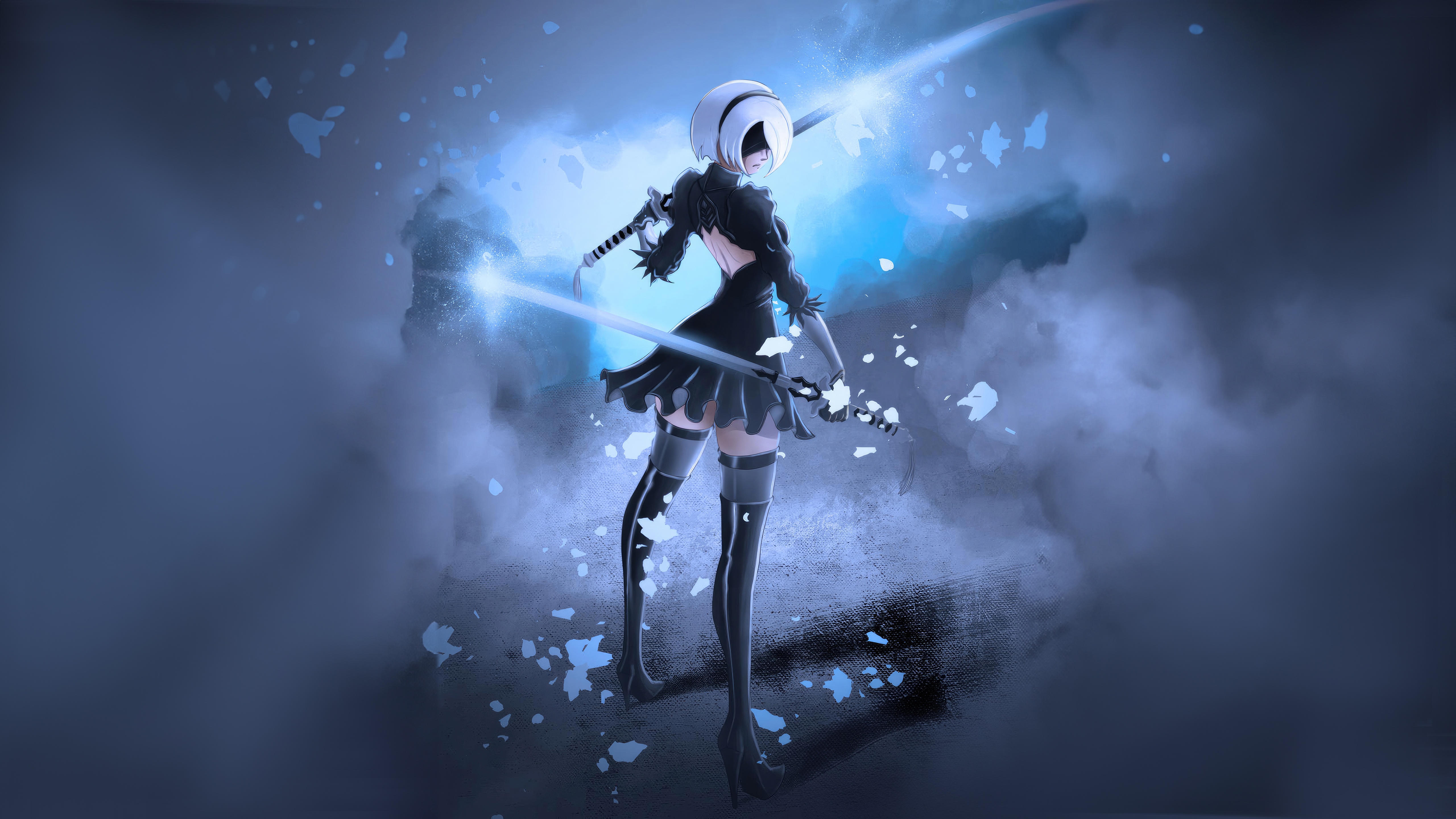 2B from Nier Automata with glowing swords HD Wallpaper