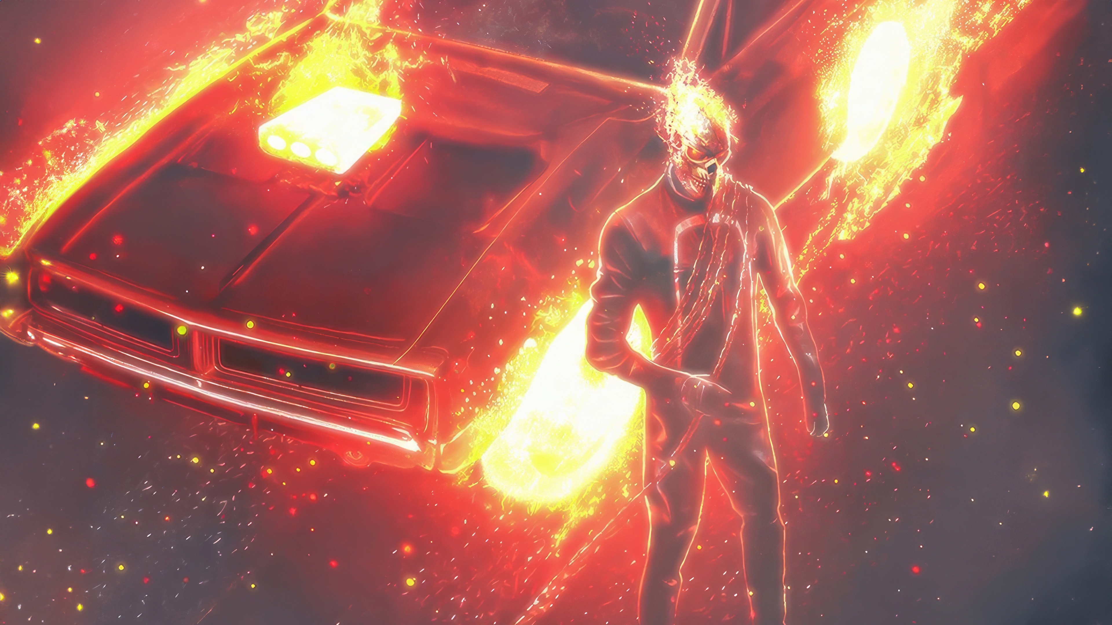 Ghost Rider and his flaming car HD Wallpaper