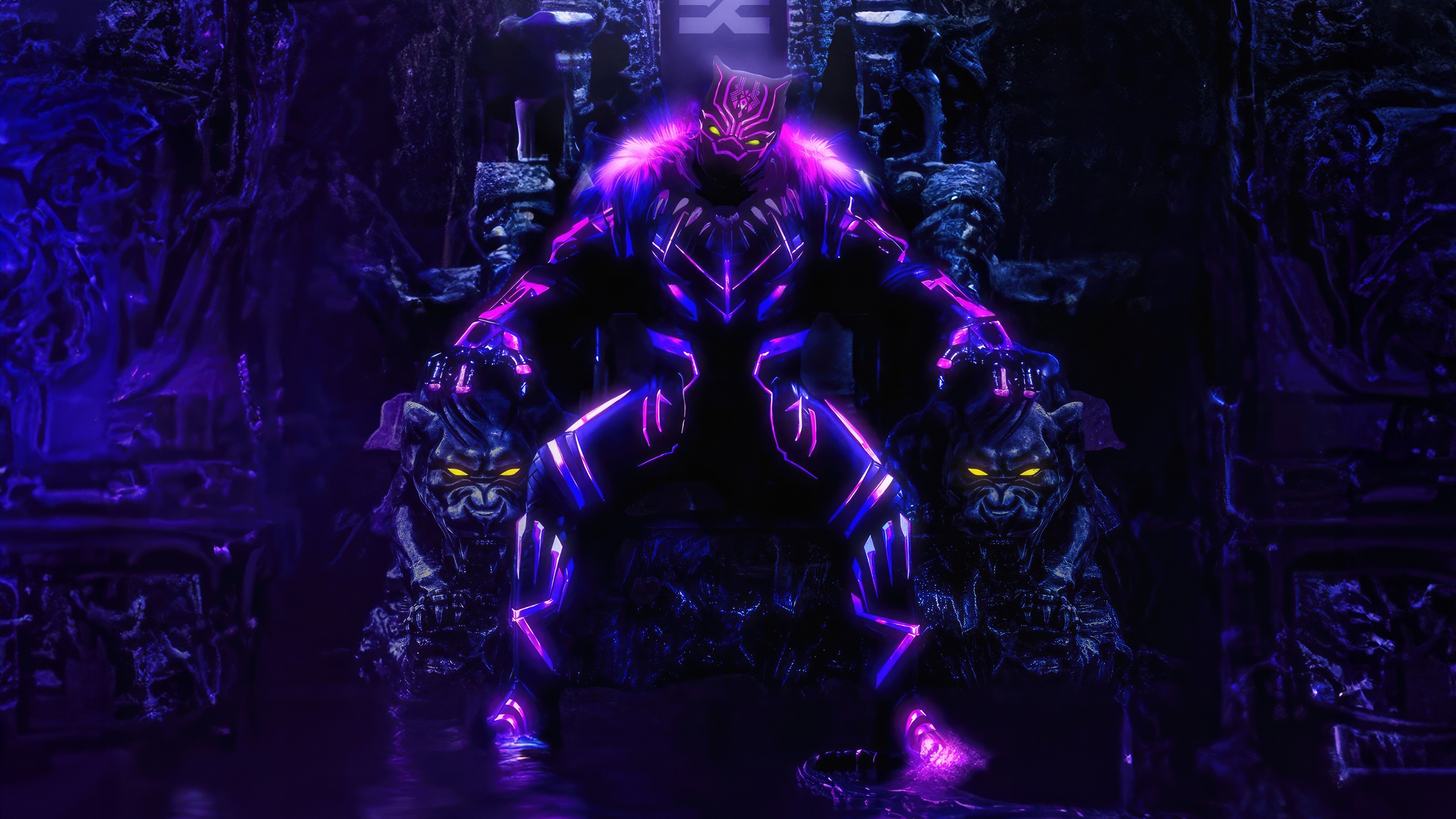 Black Panther on a throne in Wakanda HD Wallpaper