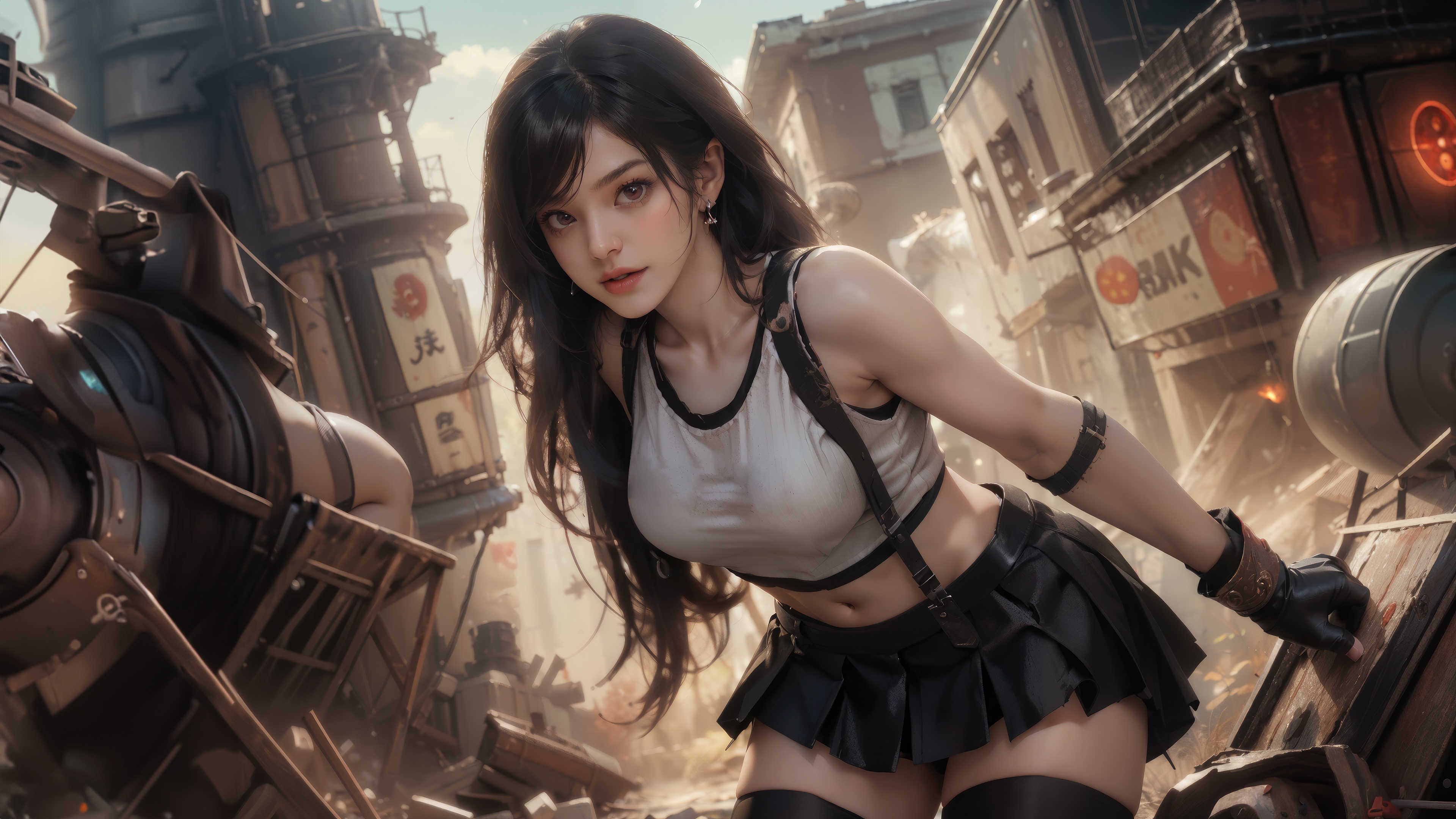 Tifa Lockhart from Final Fantasy VII in a ruined city HD Wallpaper