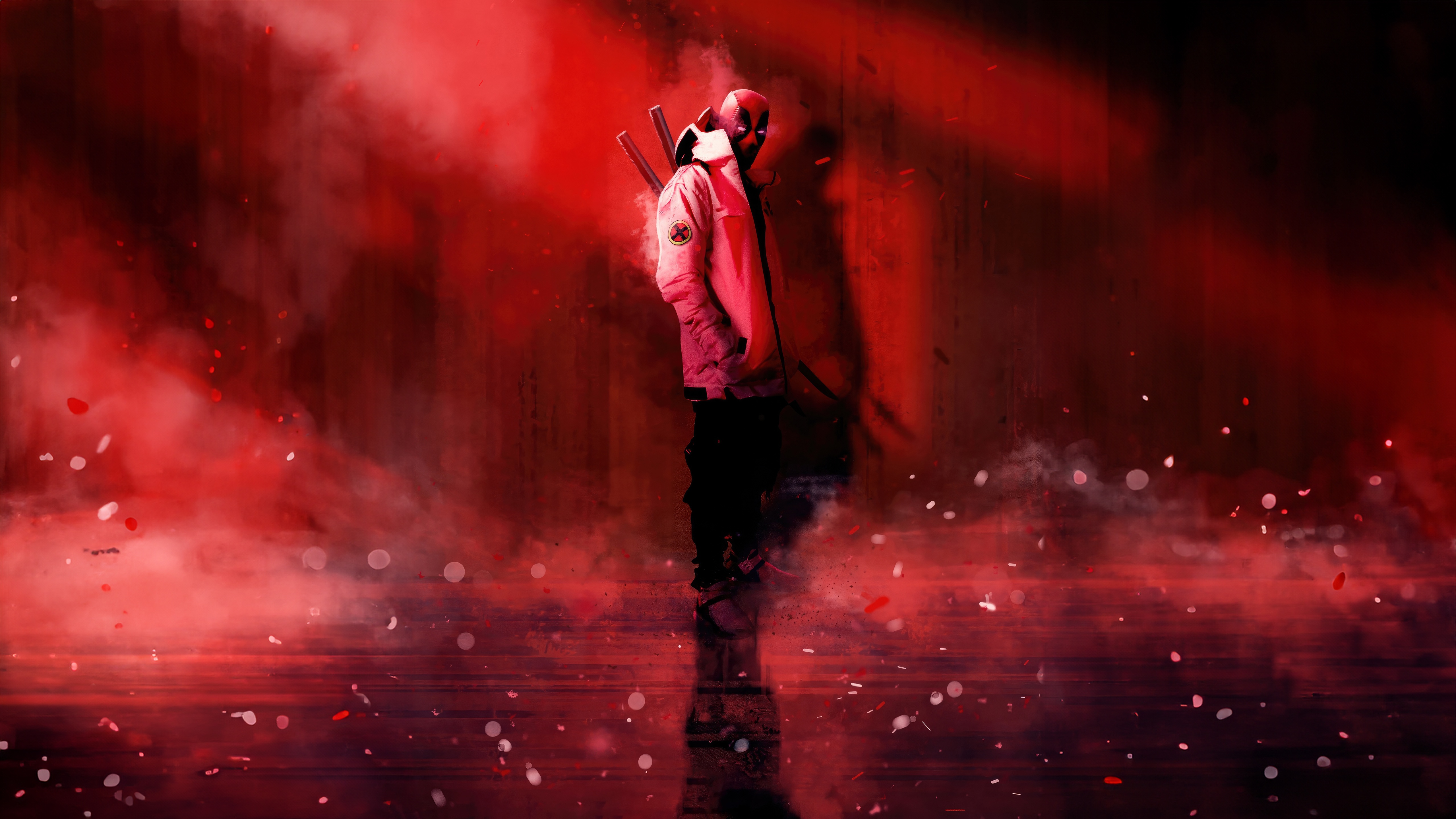 Deadpool standing in red smoke HD Wallpaper