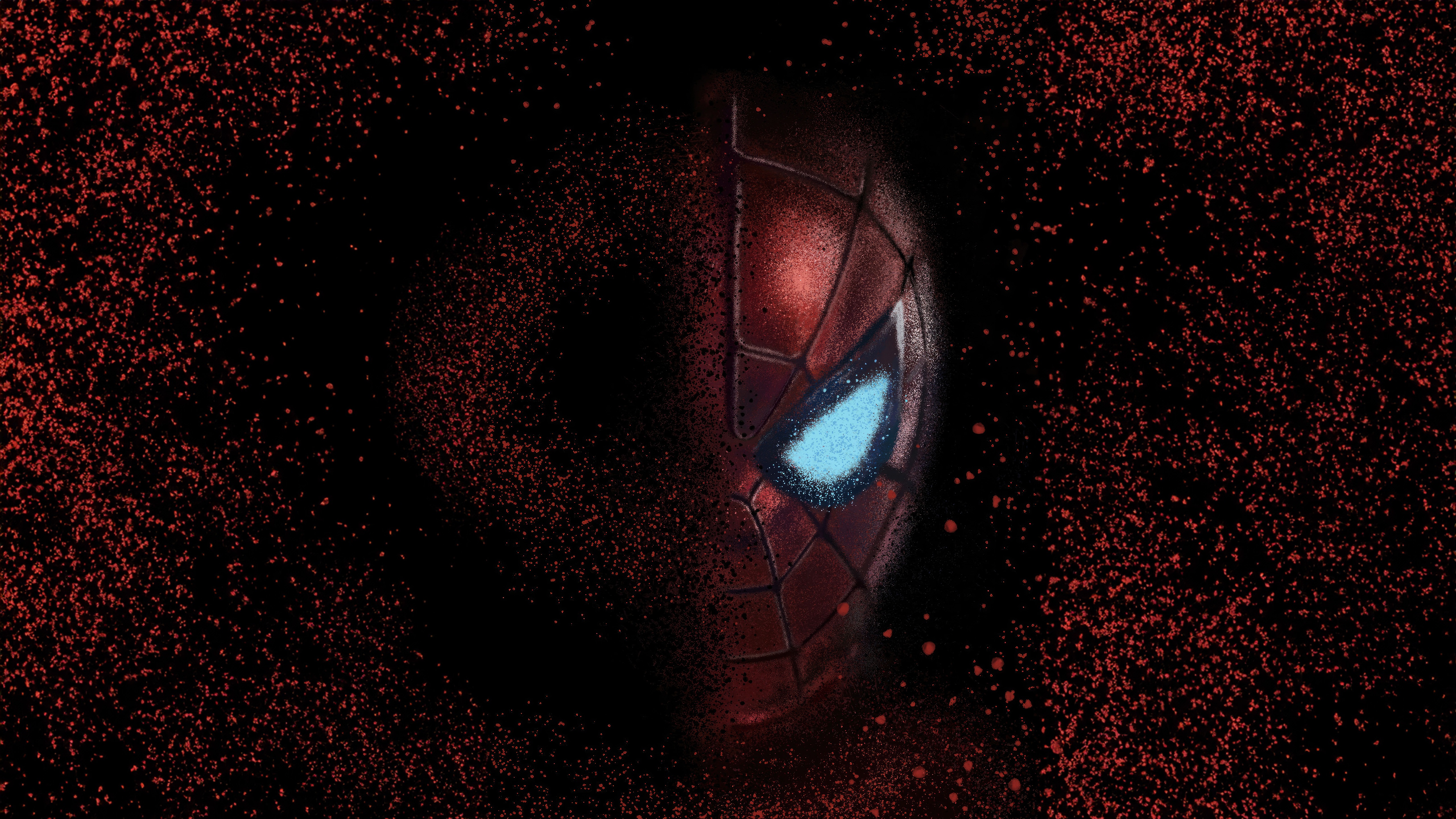 Spectacular Spider-Man Mask Dissolving into Red Particles HD Wallpaper