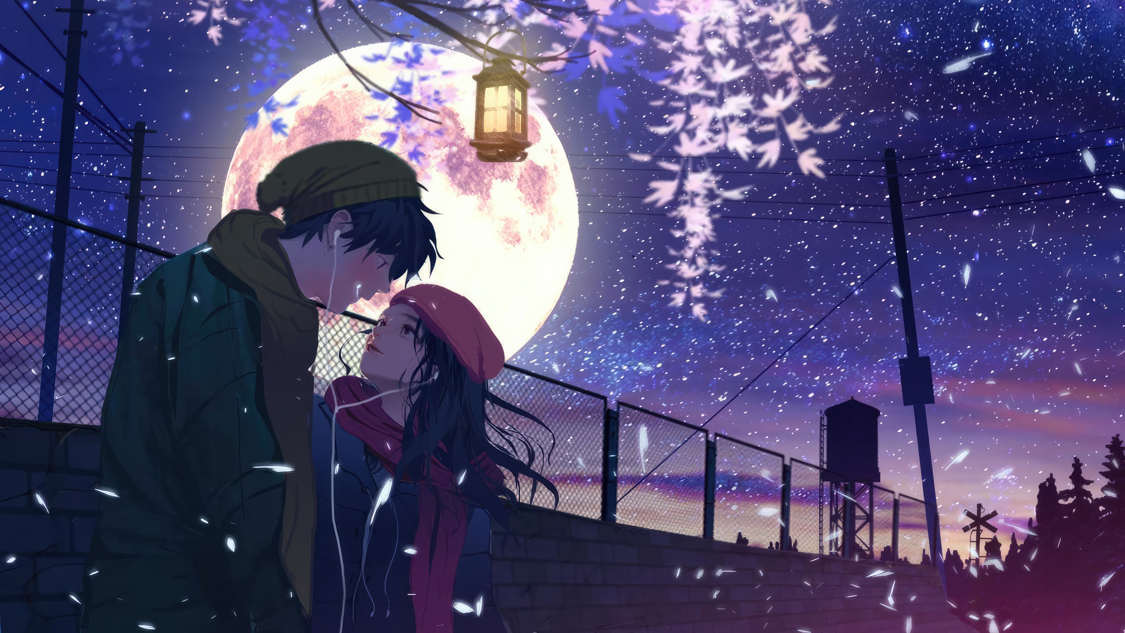 Couple sharing a moment under the moon HD Wallpaper