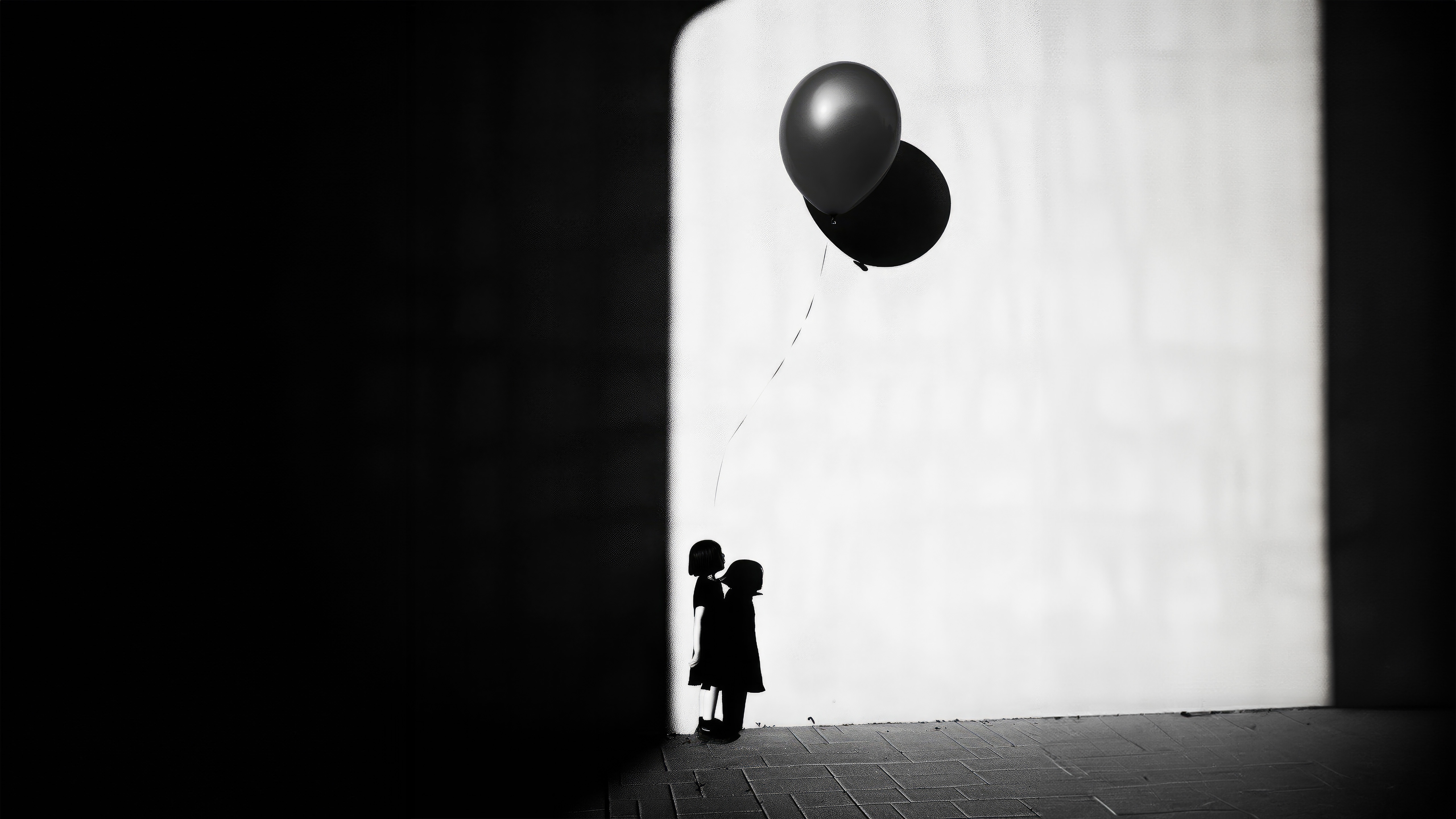 Girl holding balloons in monochrome HD Wallpaper