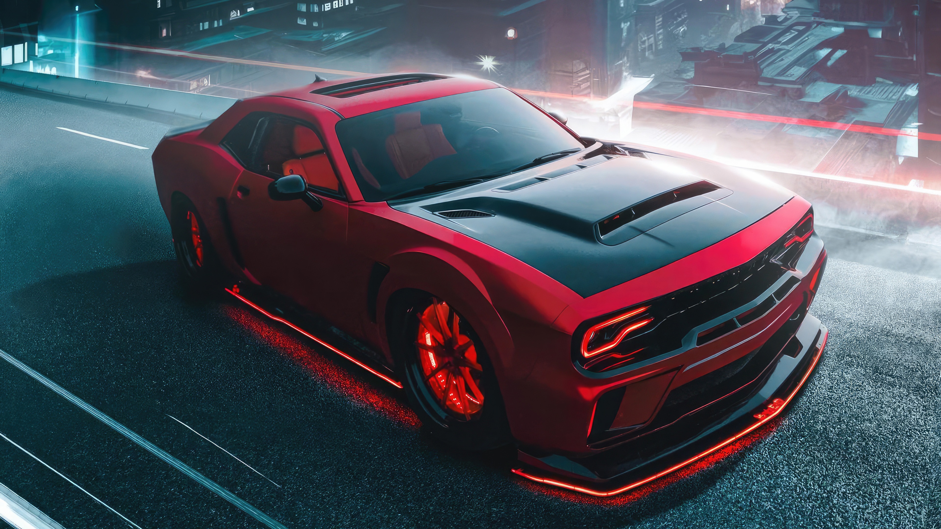 Red Dodge Challenger Hellcat Widebody HD Wallpaper