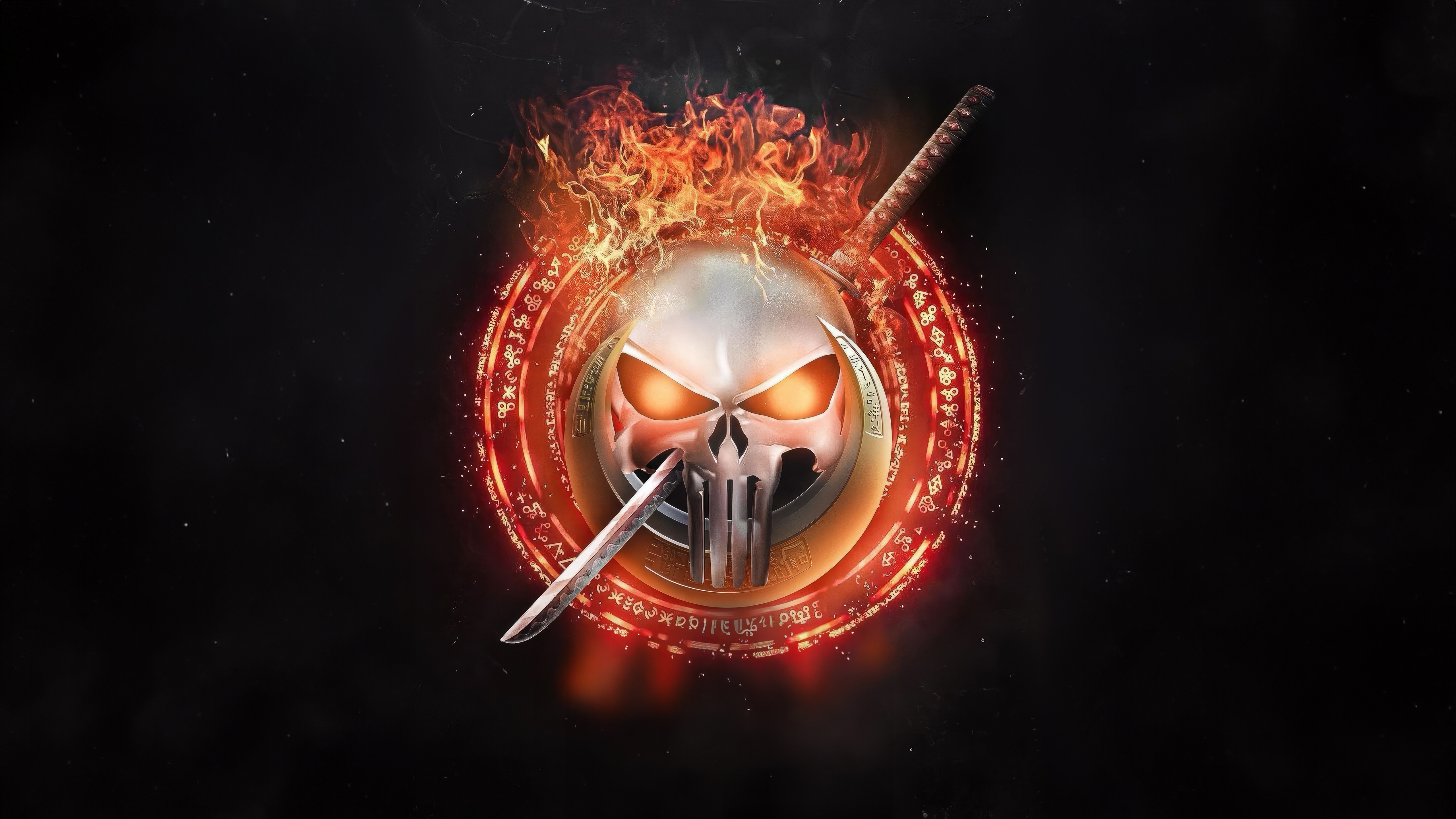 Ghost Rider Skull with Swords and Fire HD Wallpaper