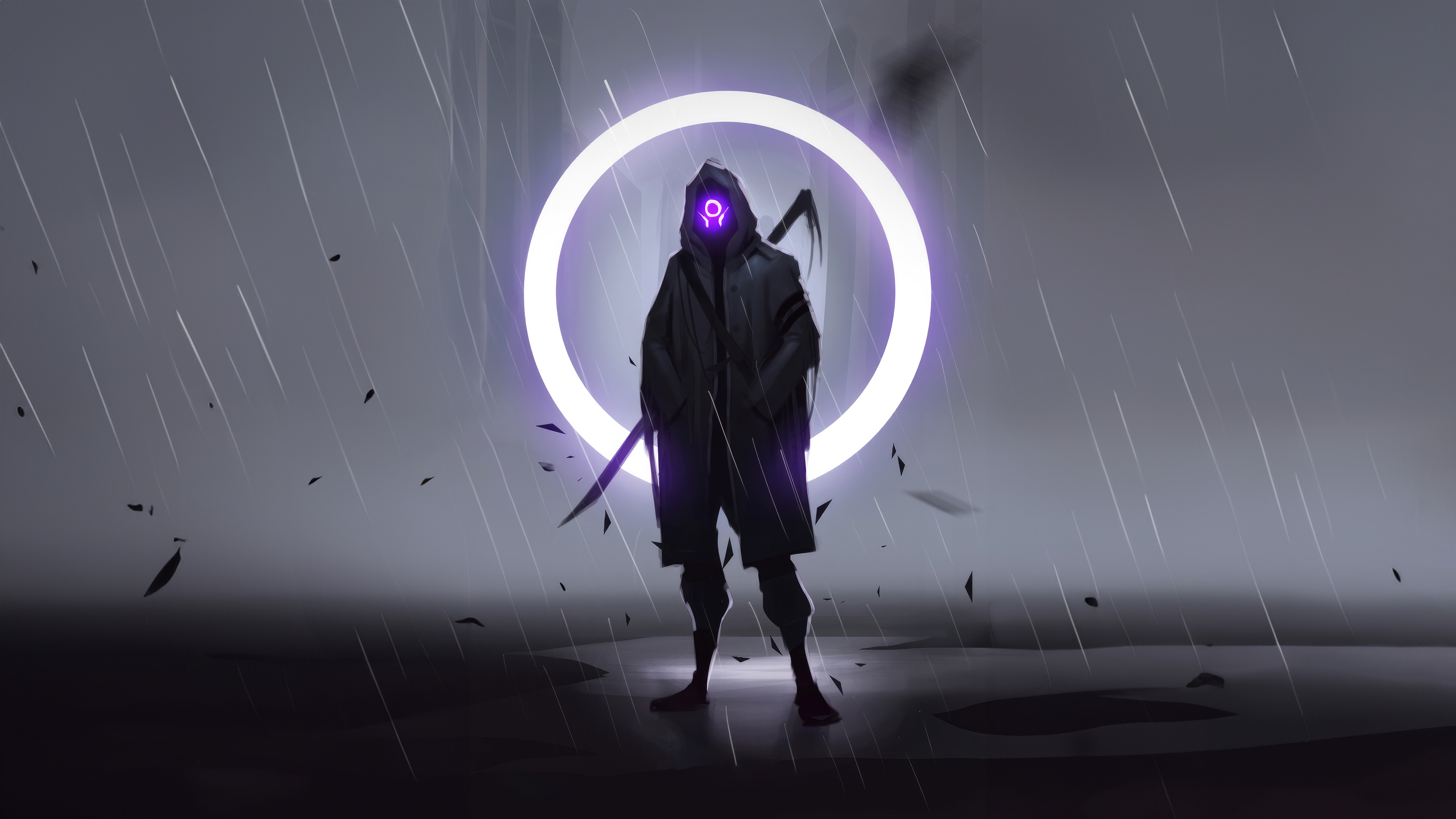 Militante with glowing symbol in the rain HD Wallpaper