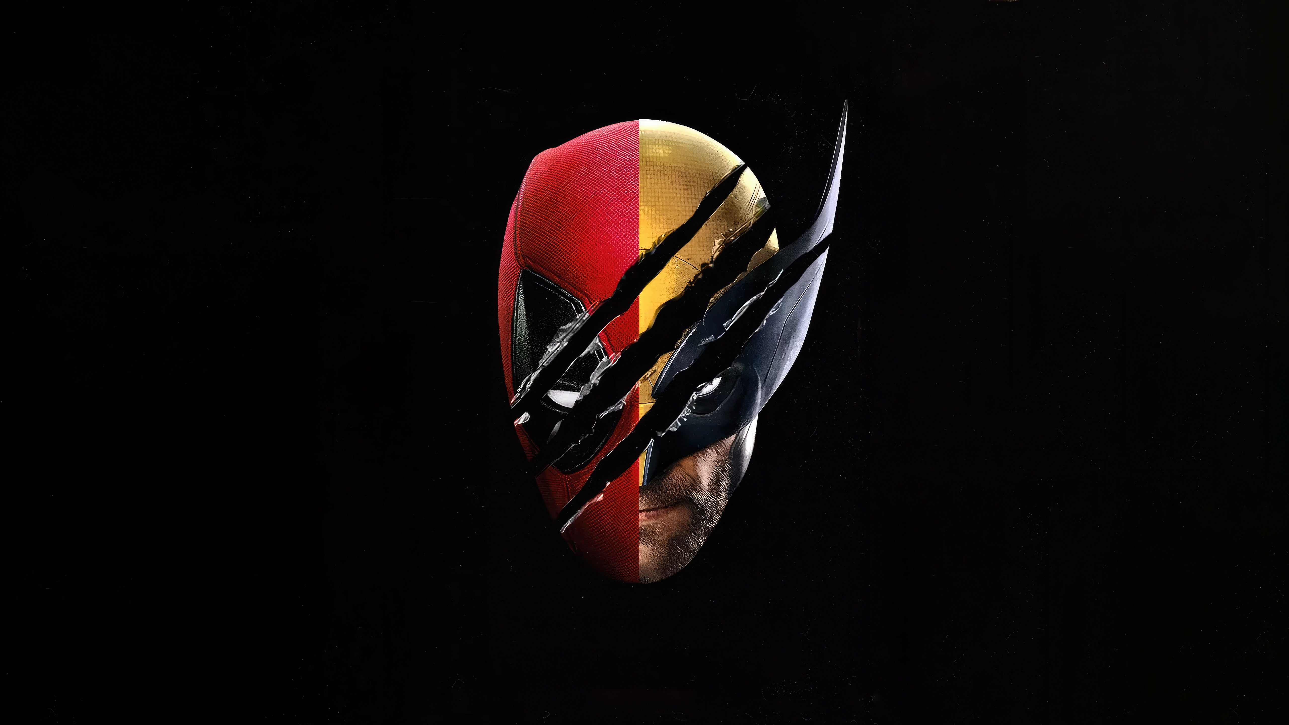 Deadpool and Wolverine Mask Mashup HD Wallpaper