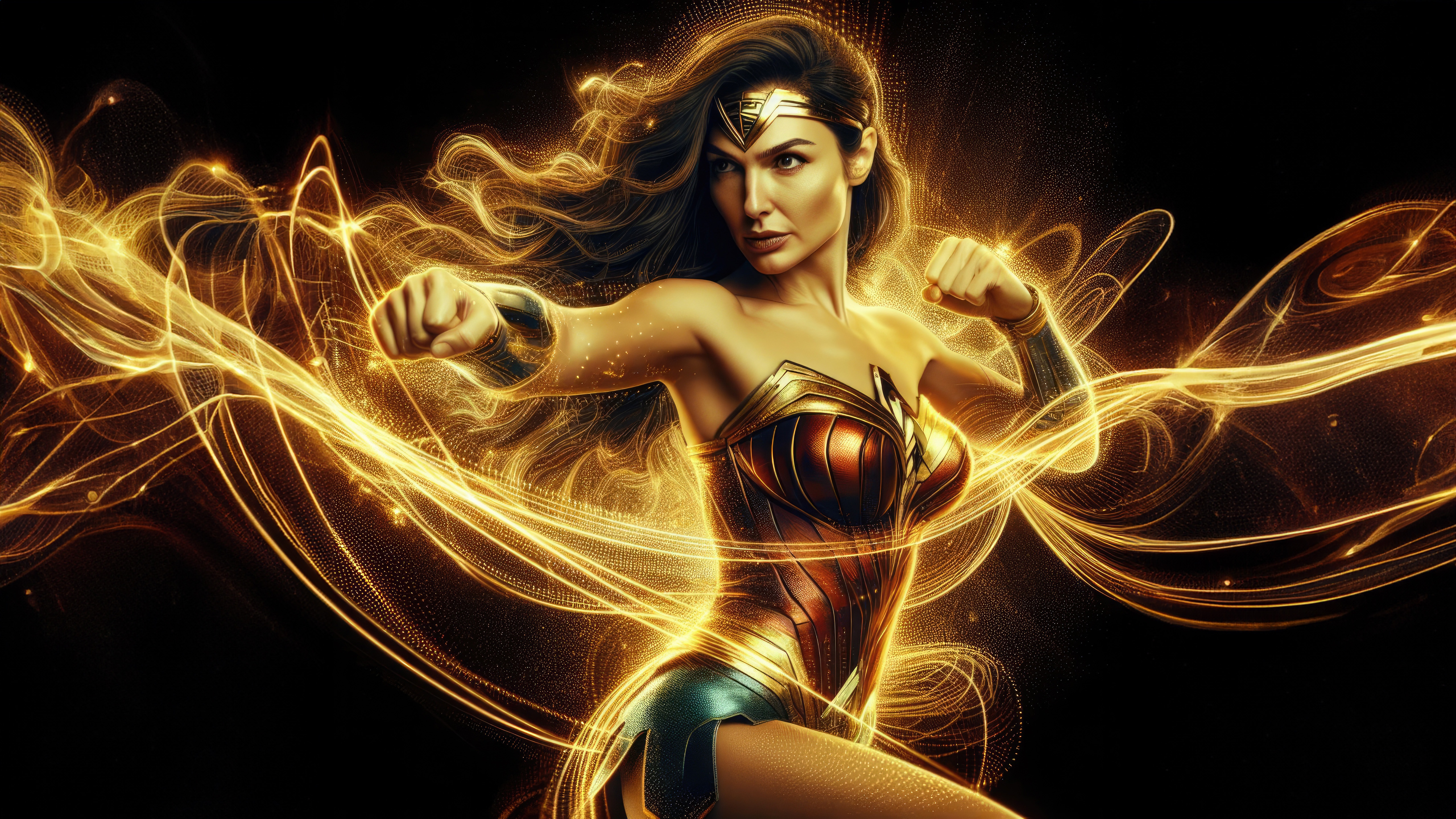 Wonder Woman in Golden Energy HD Wallpaper