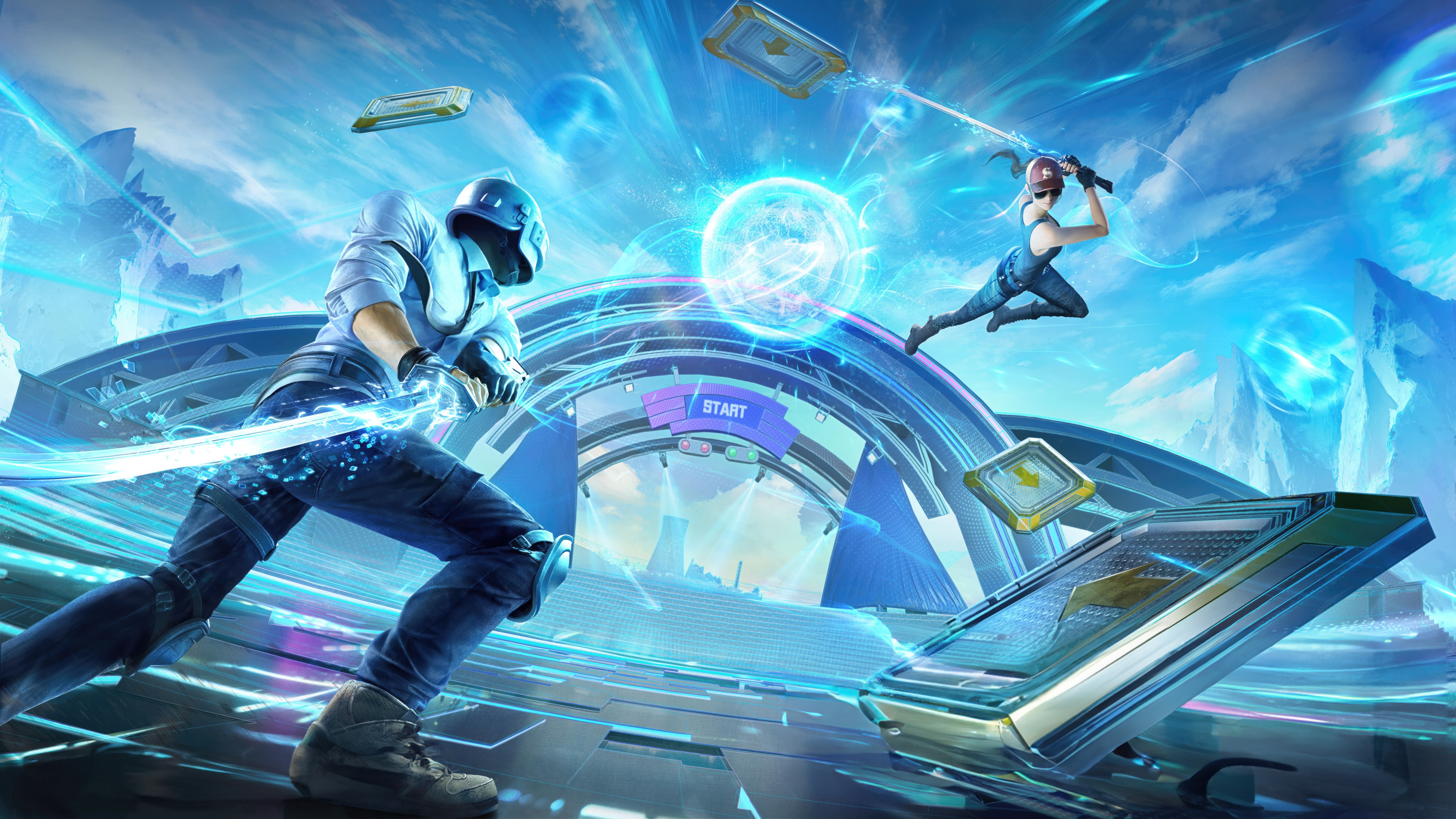 PUBG Blade Ball characters in futuristic arena HD Wallpaper