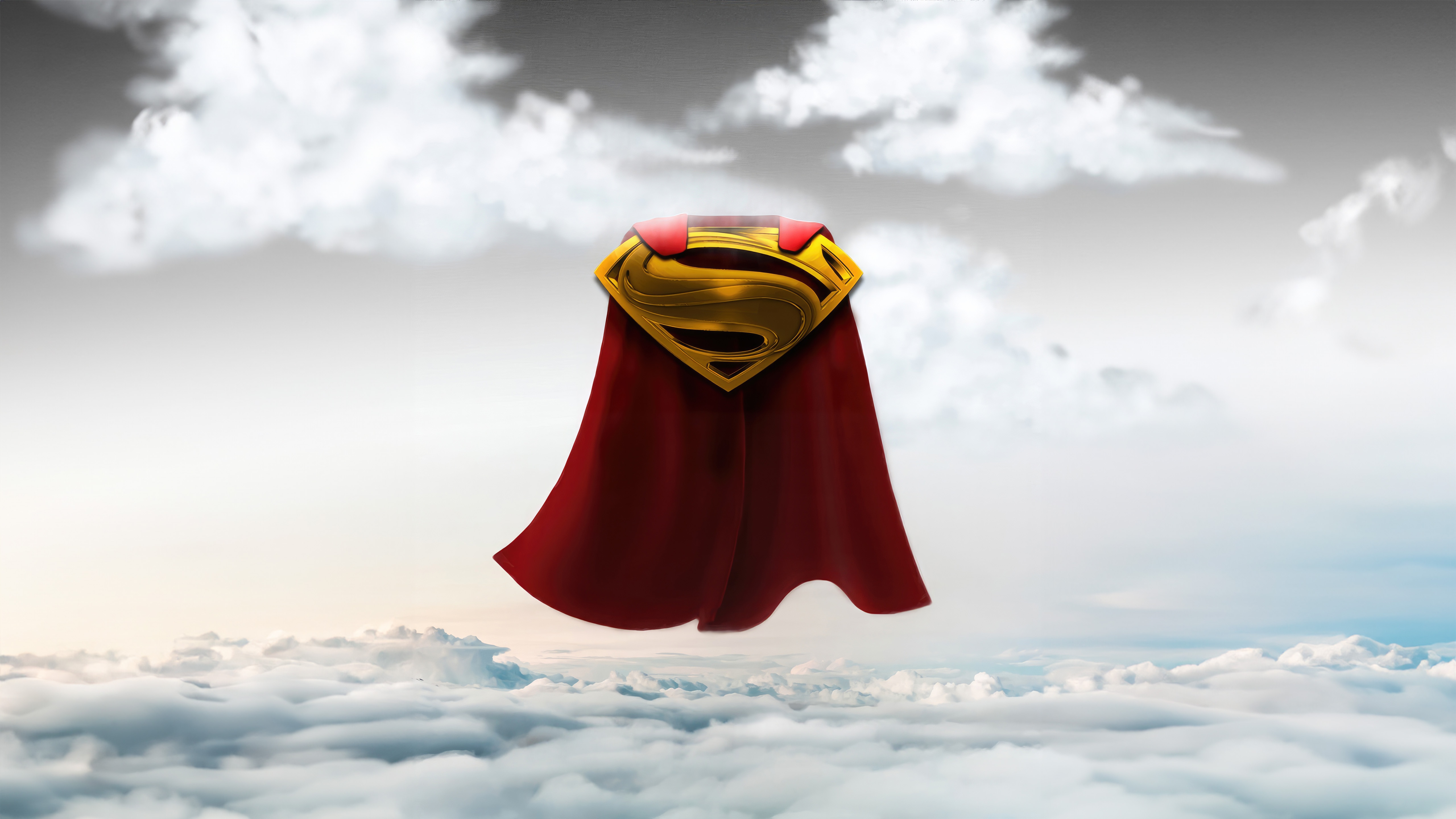 Superman's Cape and Emblem Floating in Clouds HD Wallpaper