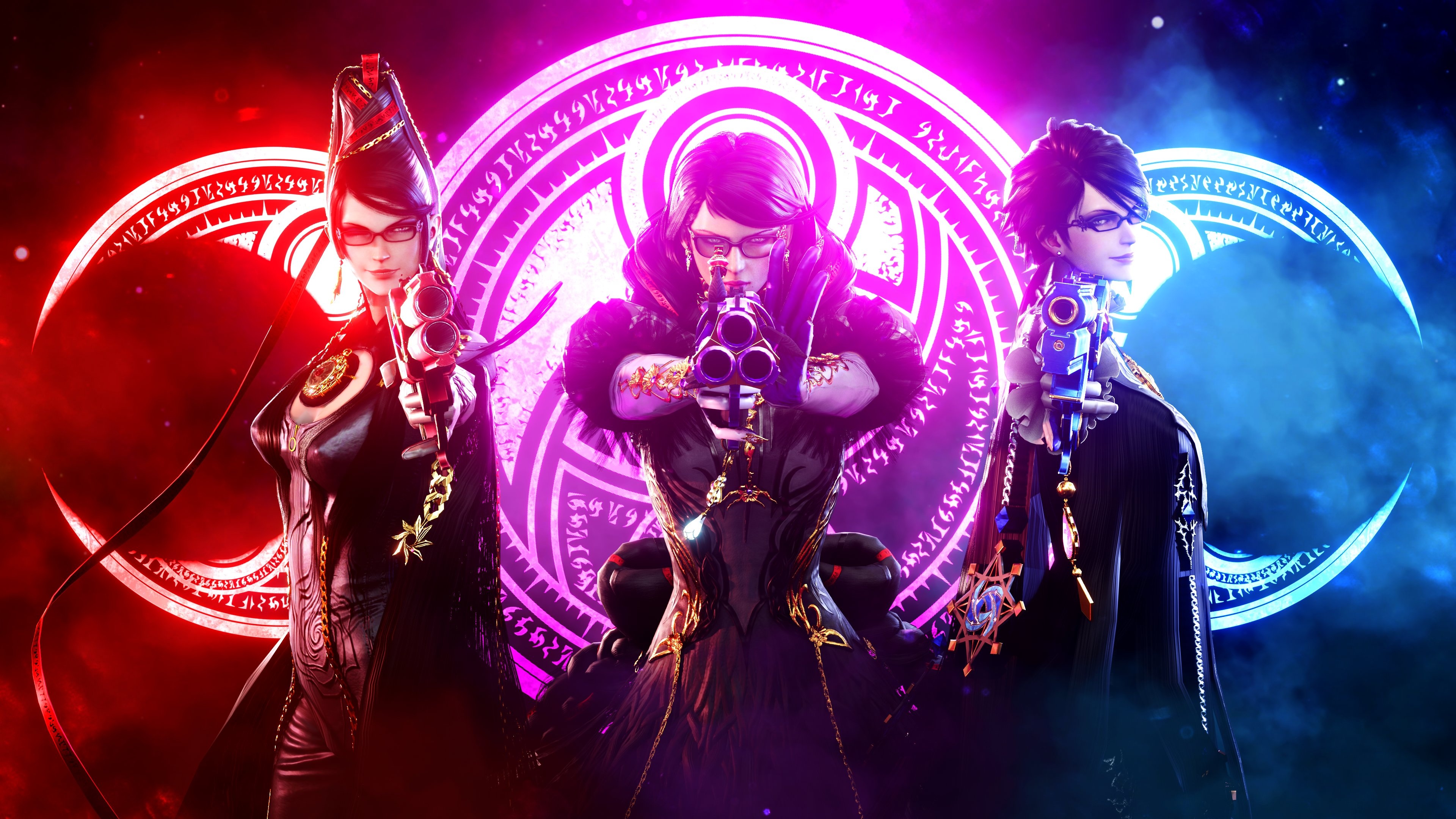 Bayonetta and her alternate selves with guns HD Wallpaper