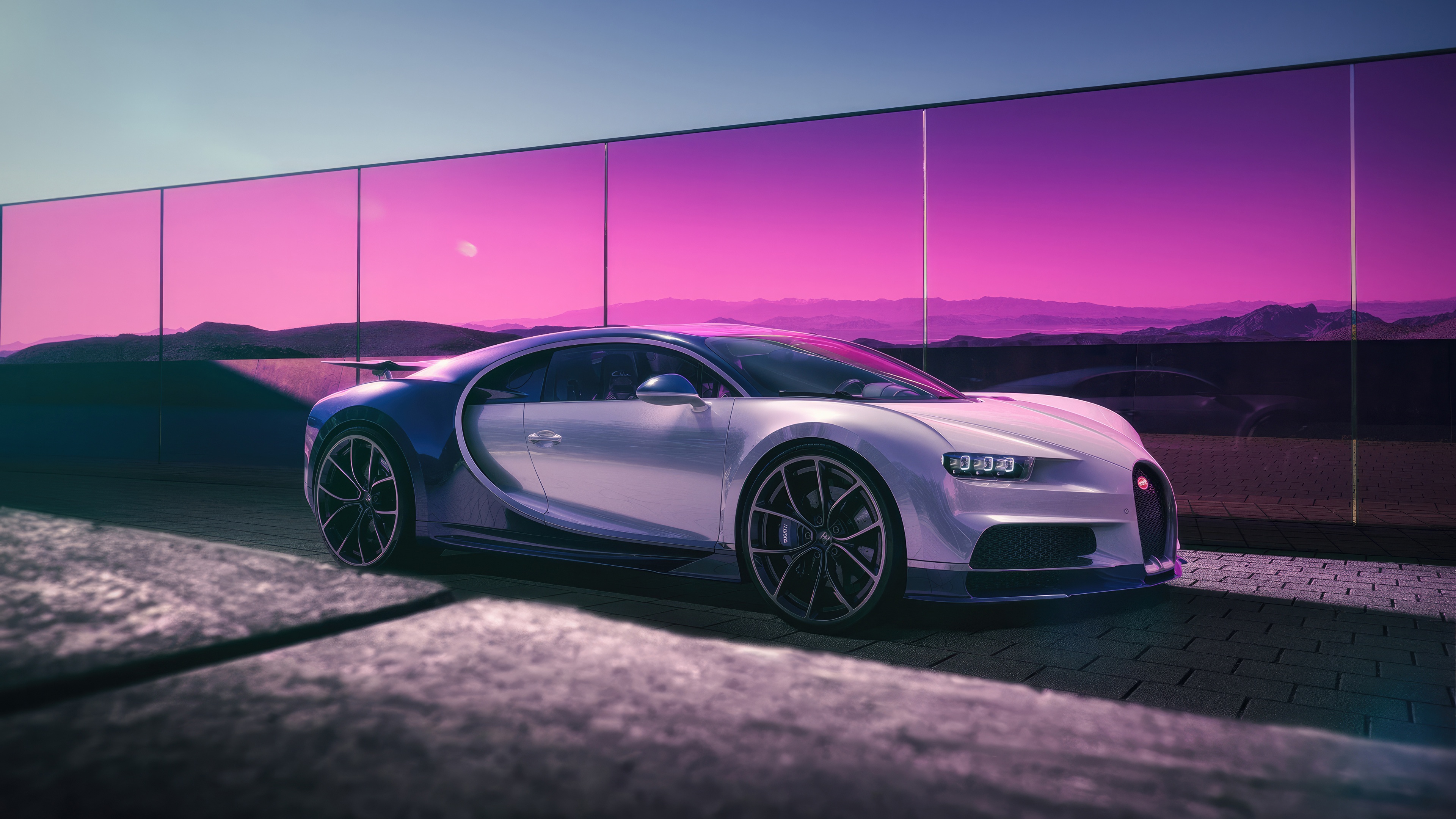 Bugatti Chiron 2024 parked by a reflective wall HD Wallpaper
