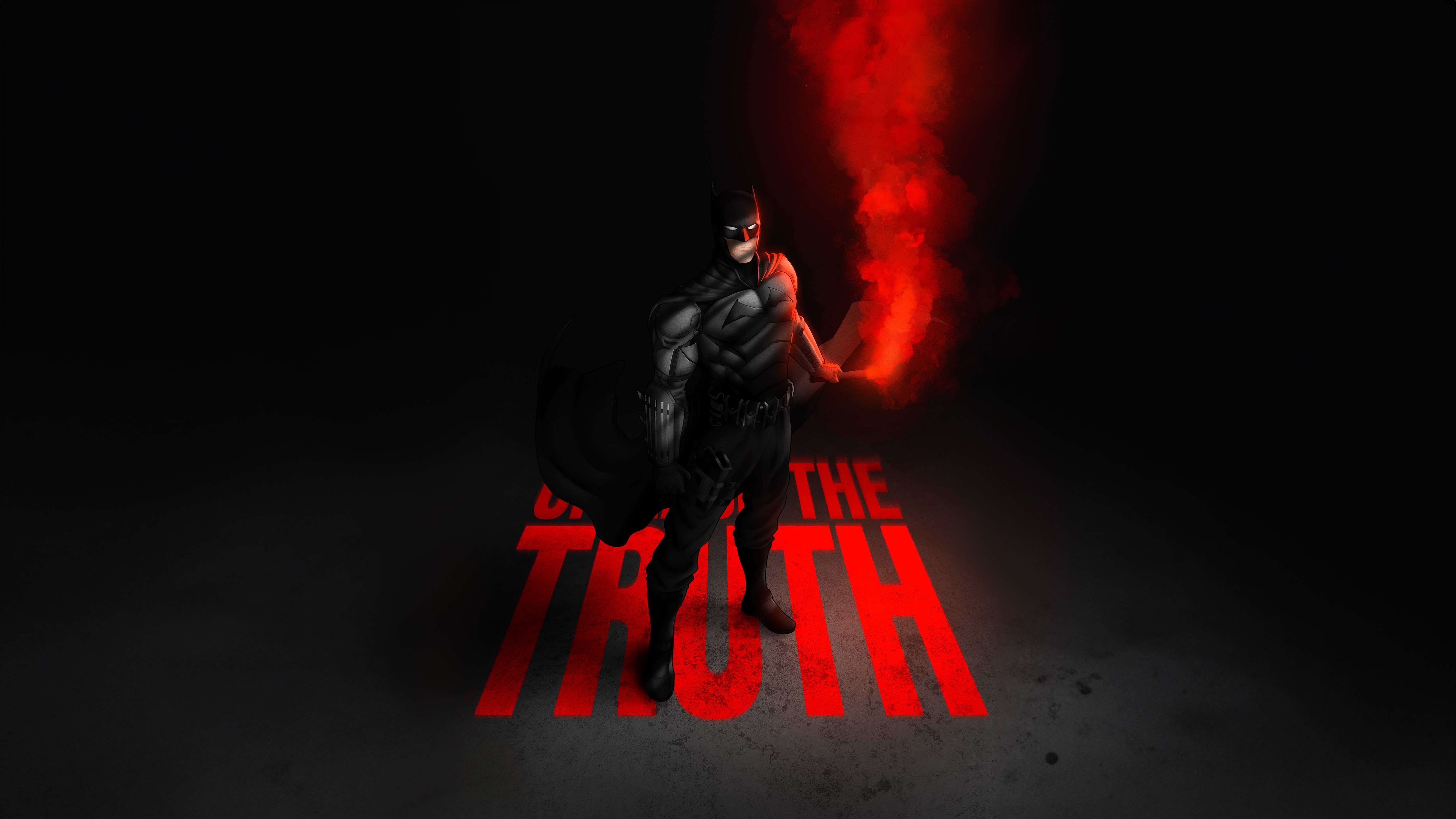 Batman holding a red flare with "The Truth" text HD Wallpaper
