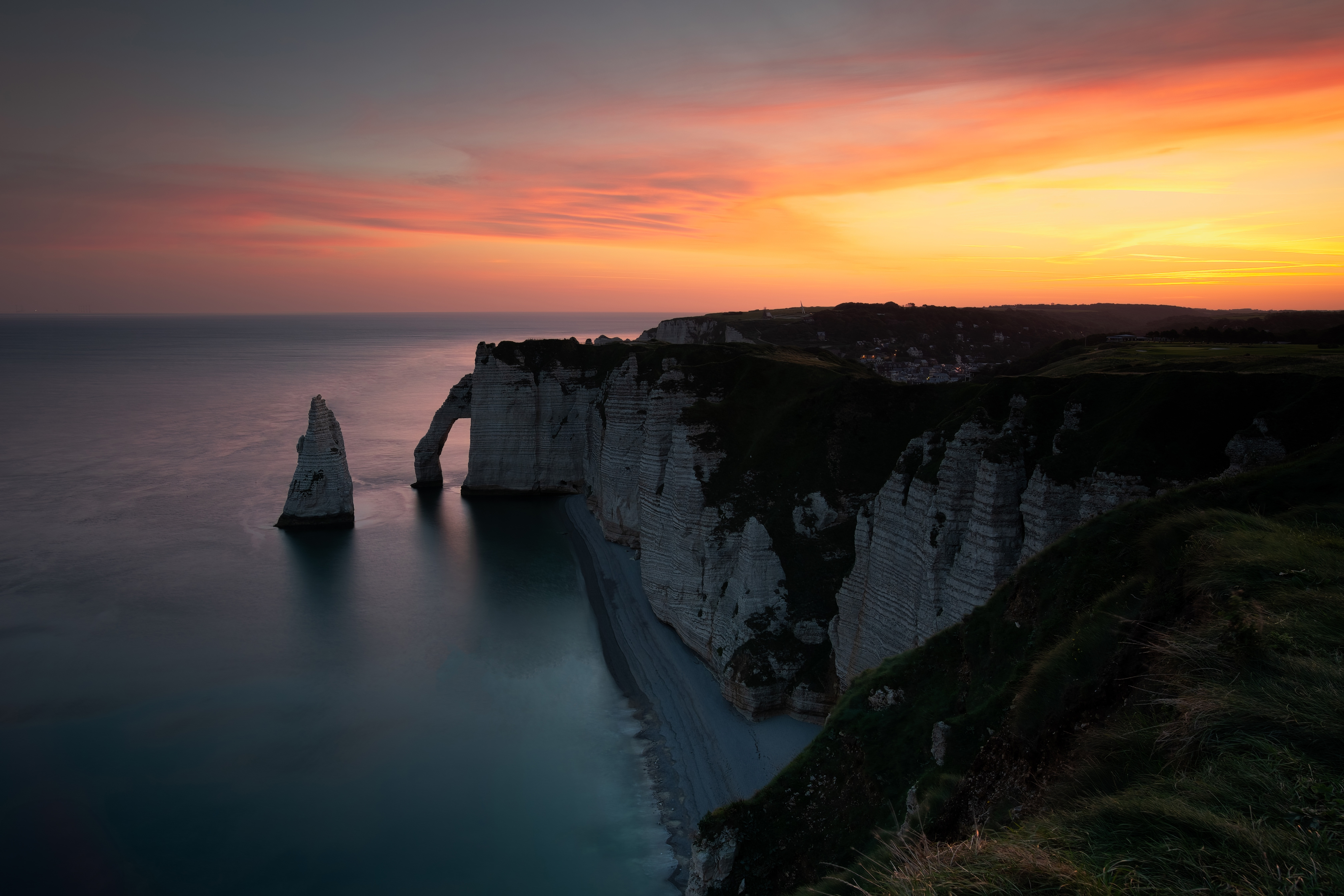Sunrise over Etretat cliffs in France HD Wallpaper