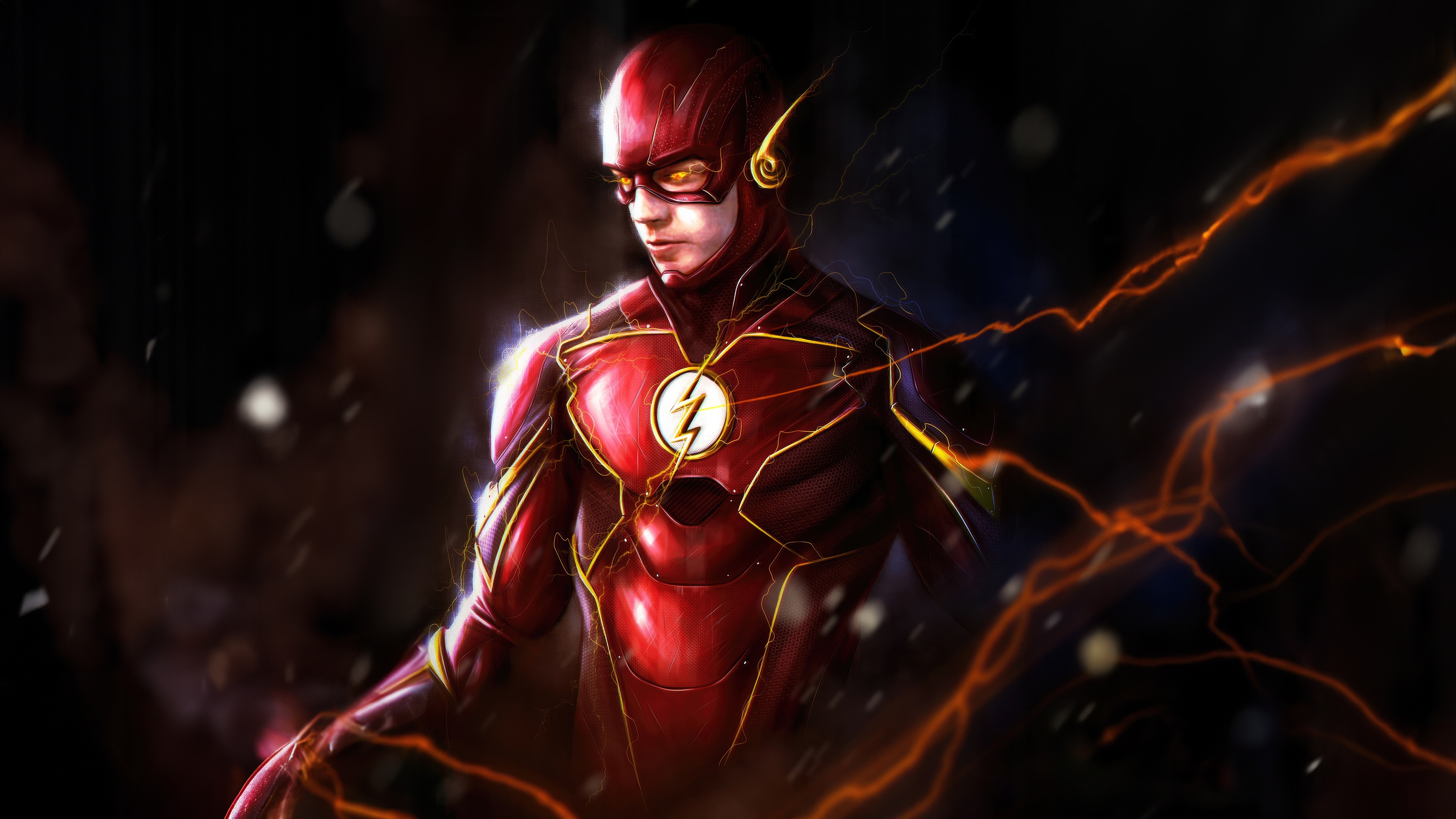 The Flash in a red suit with lightning effects HD Wallpaper