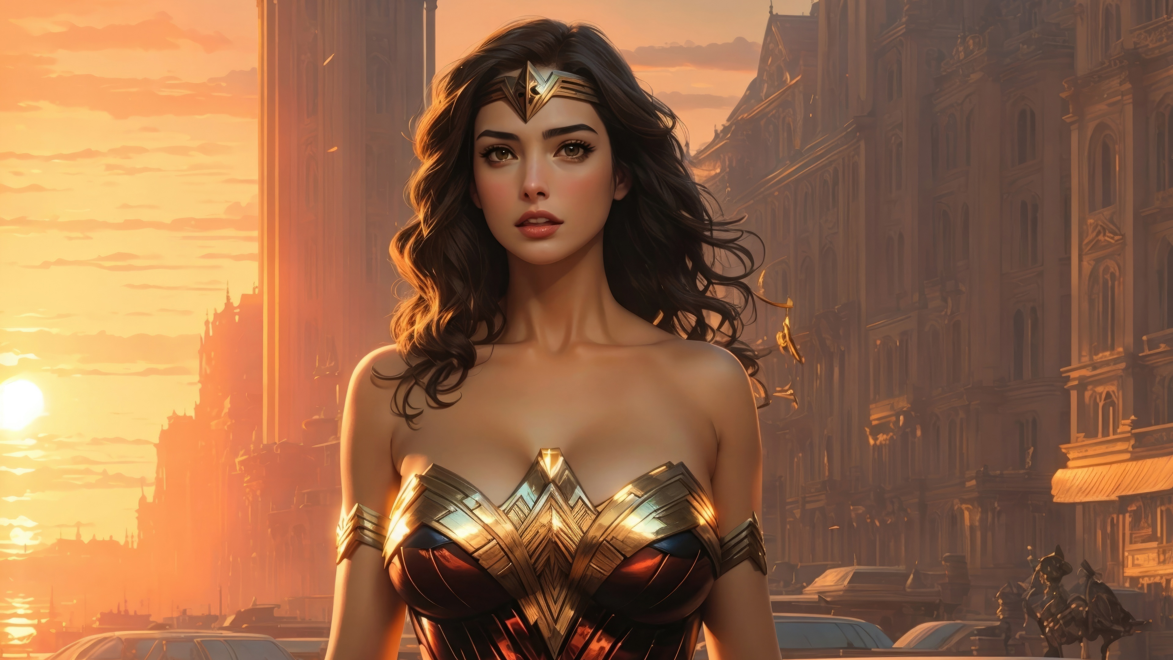 Wonder Woman in a City at Sunset HD Wallpaper