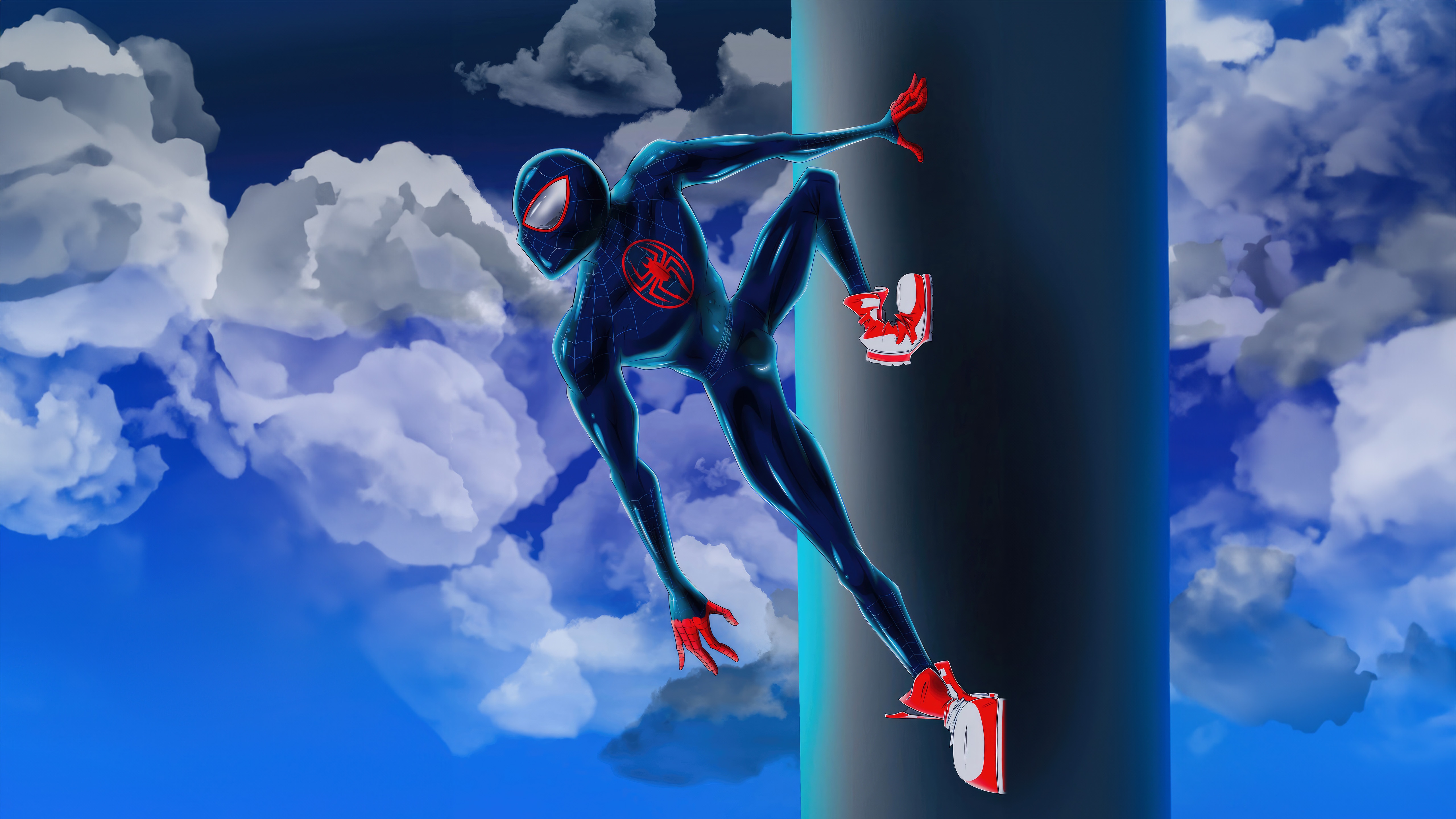 Miles Morales Swings Through Clouds HD Wallpaper