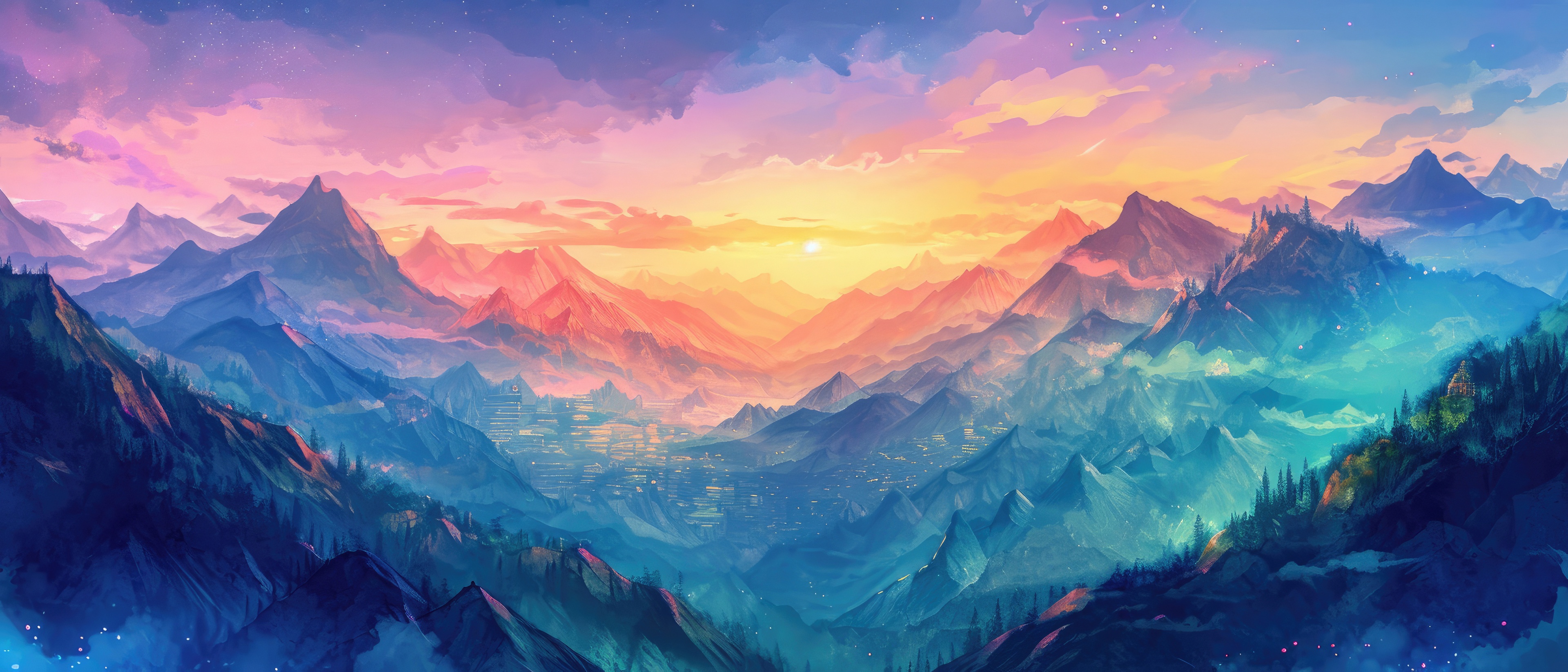 Beautiful Landscape Journey Through Mountains at Sunset HD Wallpaper