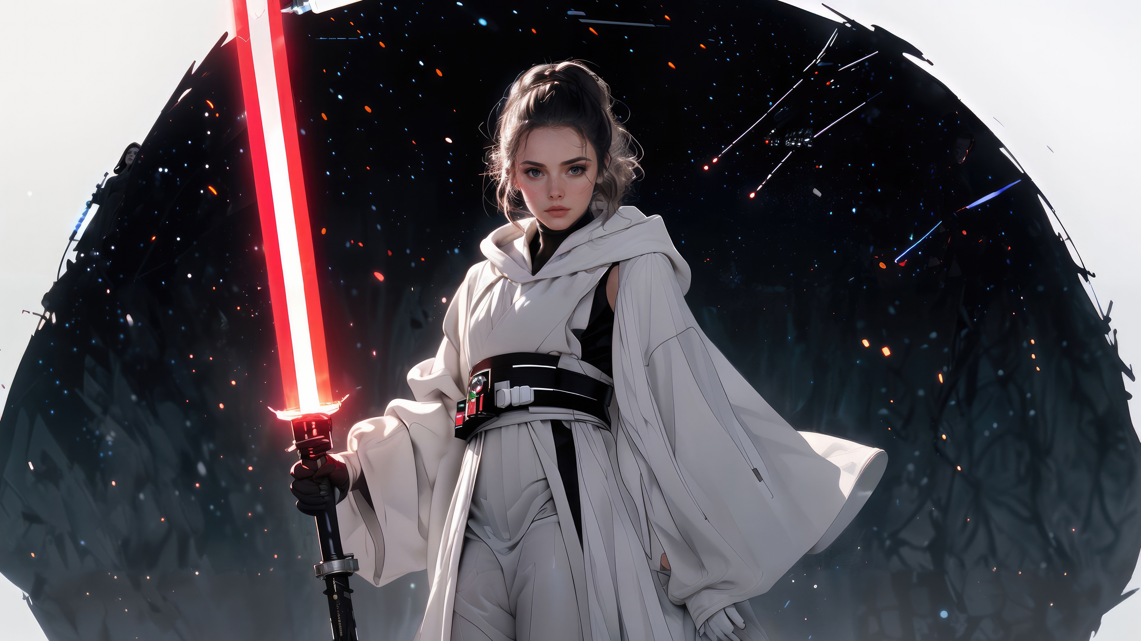 Princess Leia with a red lightsaber HD Wallpaper