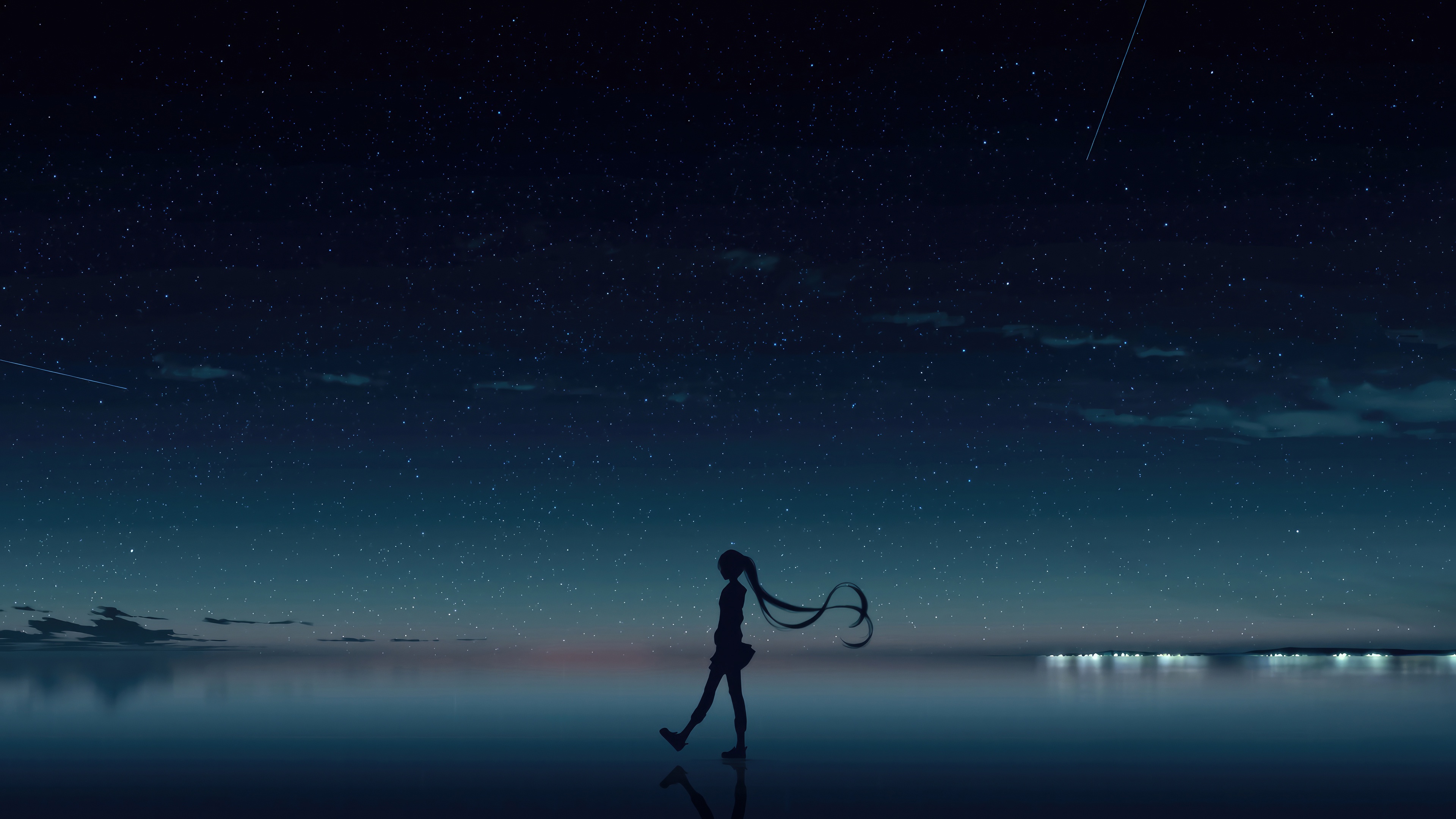 Hatsune Miku walking under a starry night sky HD Wallpaper