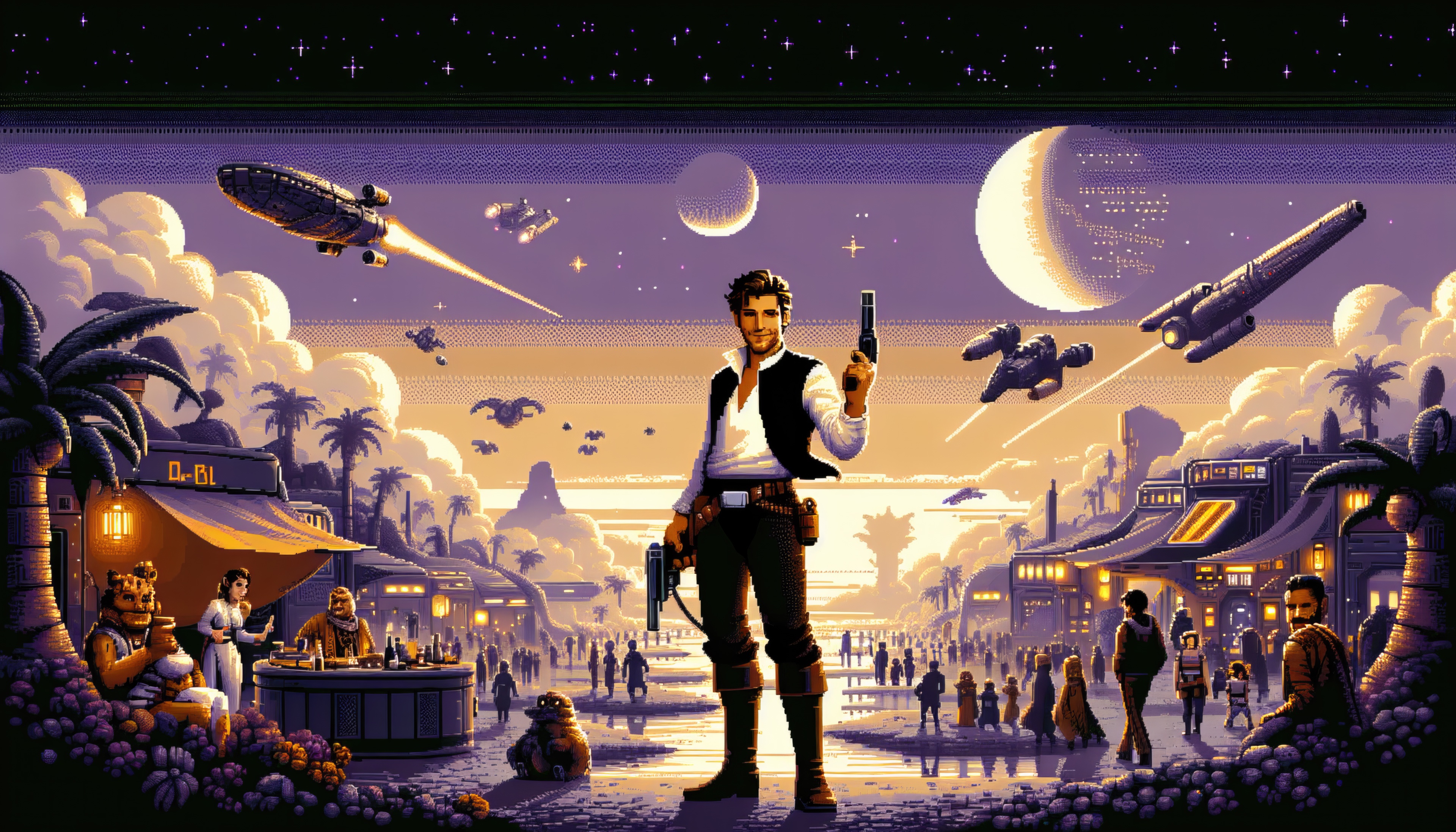 Han Solo Pixel Art on Tatooine HD Wallpaper